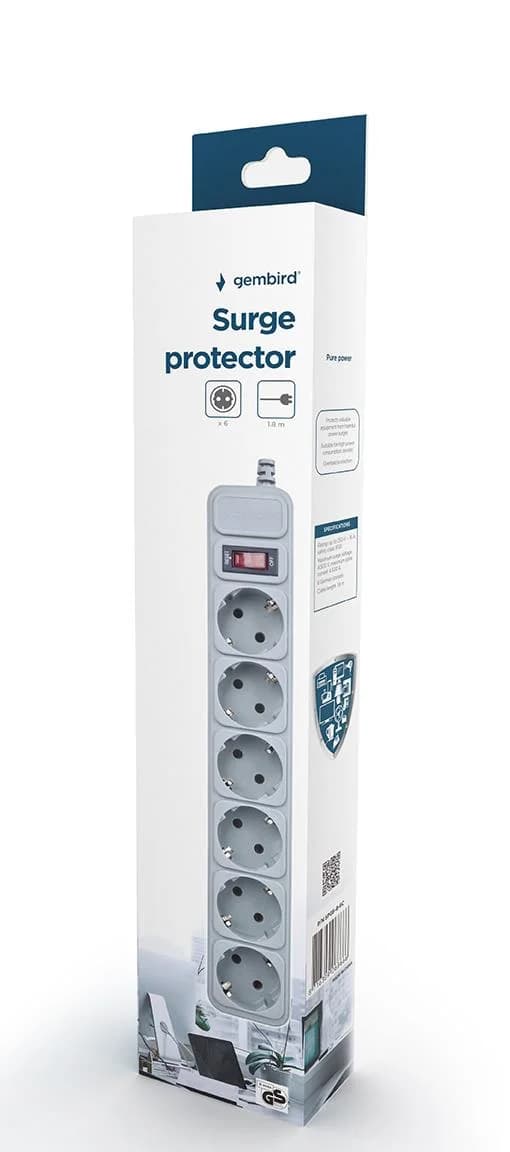 PROTECTOR POWER SURGE 1.8M/6OUTL SPG6-B-6C GEMBIRD - Image 1