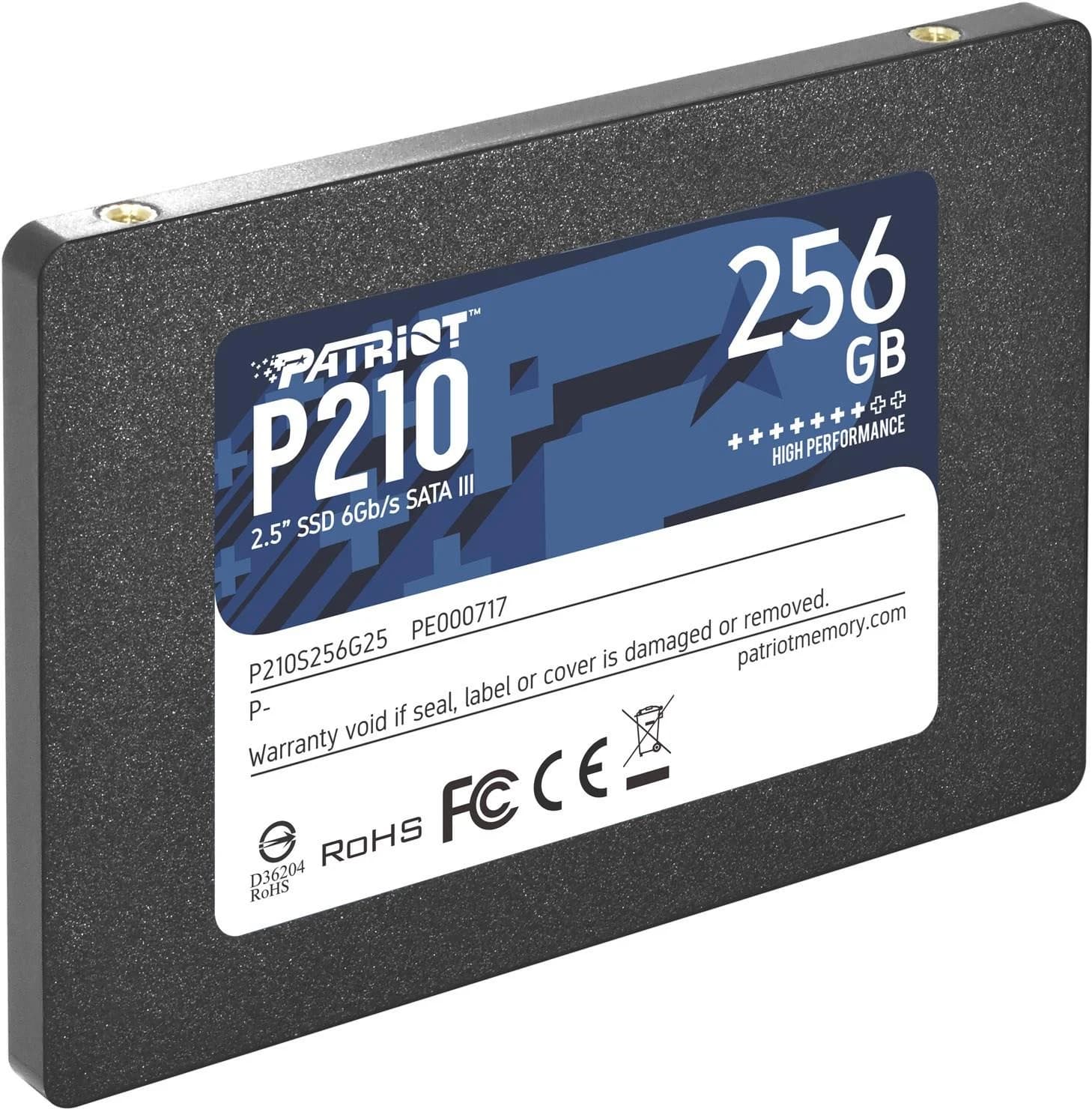 SSD PATRIOT P210 256GB Write speed 400 MBytes/sec Read speed 500 MBytes/sec 2,5" TBW 120 TB P210S256G25 - Image 1