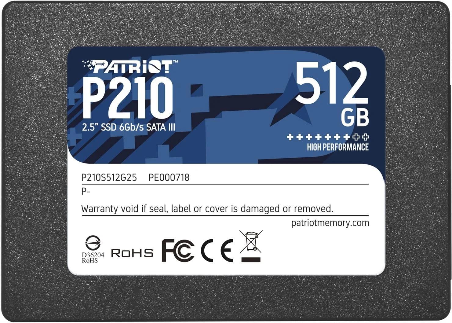 SSD PATRIOT P210 512GB SATA 3.0 Write speed 430 MBytes/sec Read speed 520 MBytes/sec 2,5" TBW 240 TB P210S512G25 - Image 1