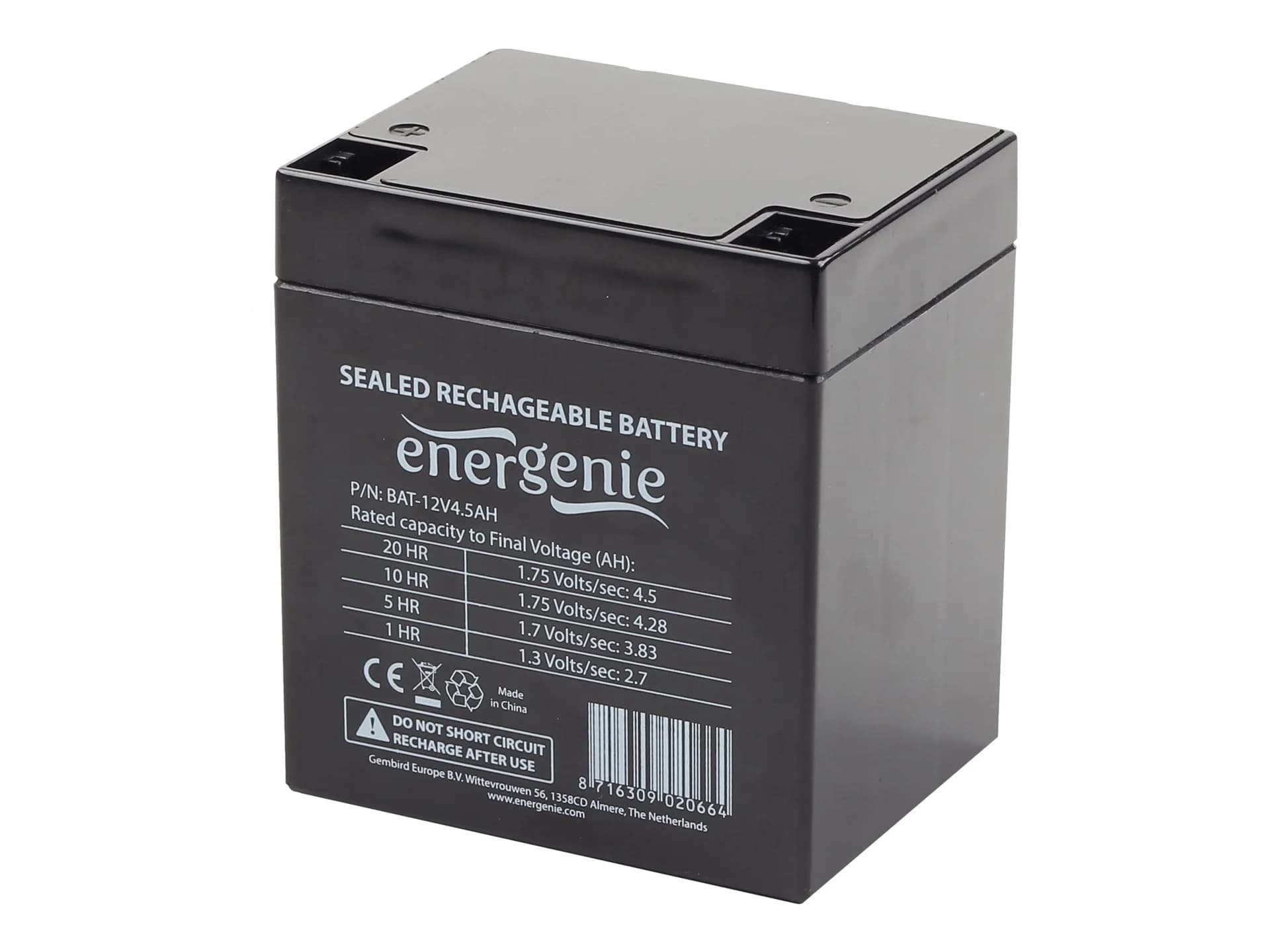 EnerGenie   UPS battery, 12V, 4.5 Ah   BAT-12V4.5AH - Image 1