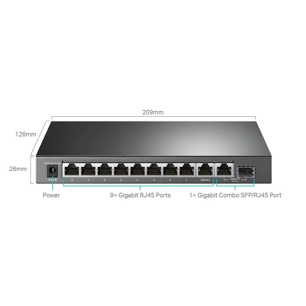 Switch TP-LINK Desktop/pedestal 9x10Base-T / 100Base-TX / 1000Base-T 1x10/100/1000BASE-T/SFP combo PoE+ ports 8 123 Watts TL-SG1210MPE - Image 3