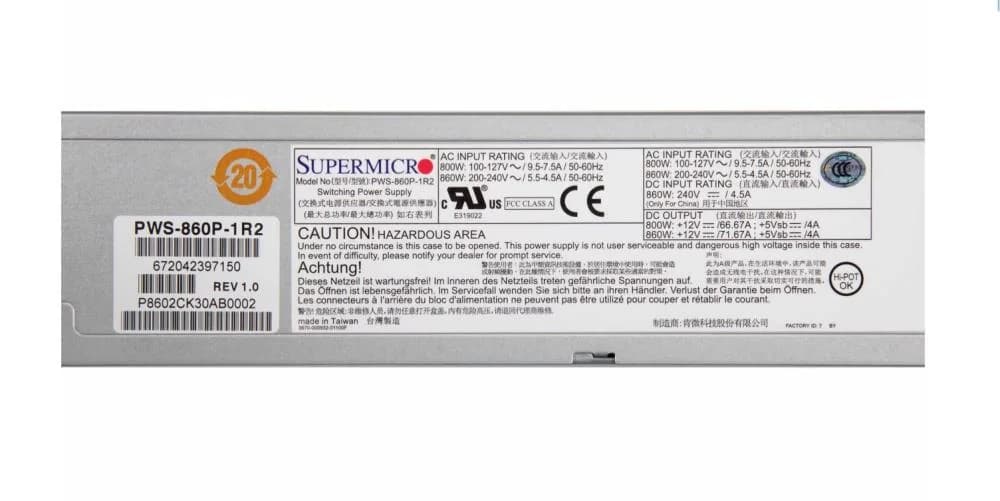 SERVER ACC PSU 860W REDUNDANT/PWS-860P-1R2 SUPERMICRO - Image 3