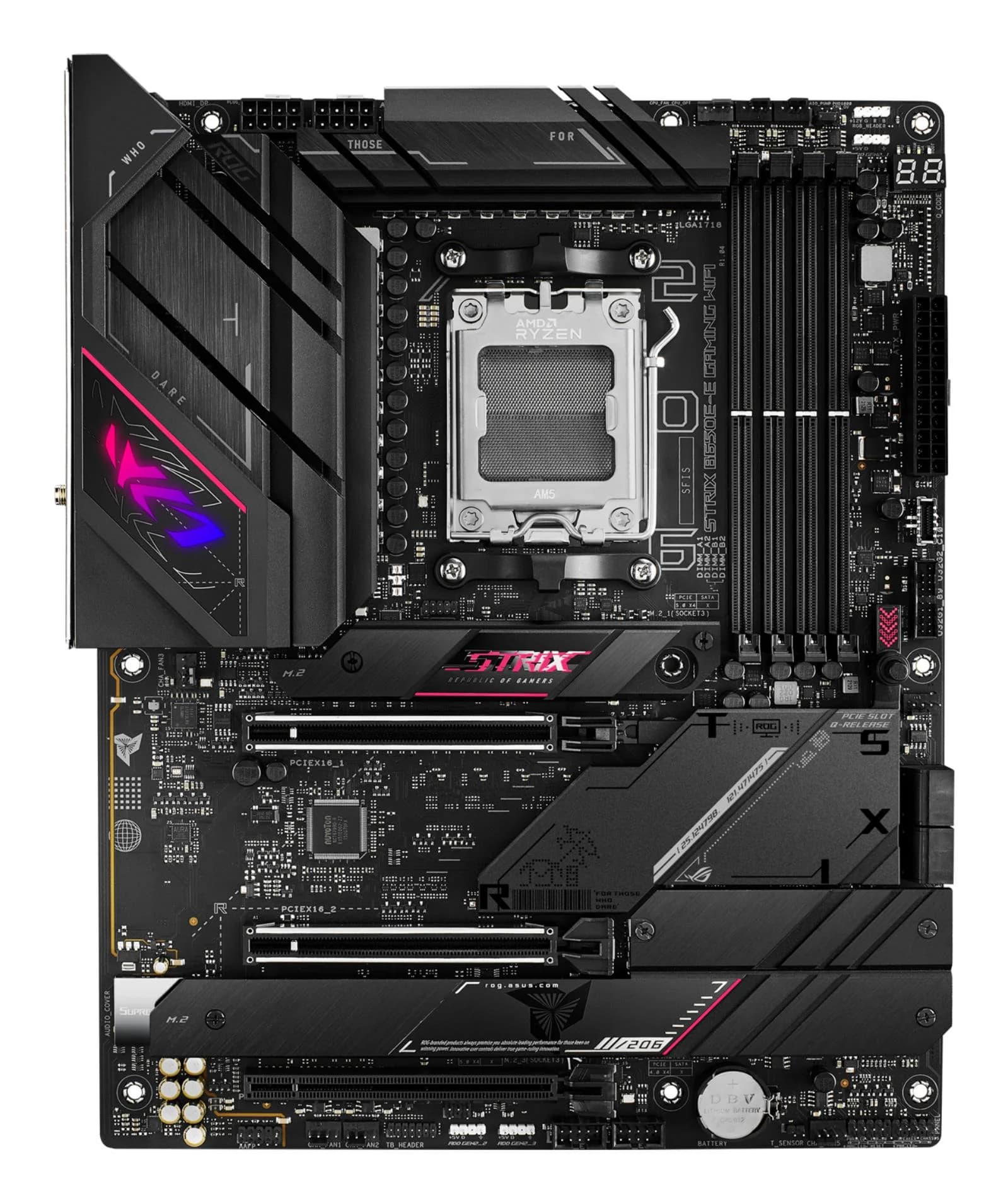 Mainboard|ASUS|AMD B650|SAM5|ATX|Memory DDR5|Memory slots 4|1xPCI-Express 4.0 16x|2xPCI-Express 5.0 16x|4xM.2|1xHDMI|1xDisplayPort|4xUSB 2.0|6xUSB 3.2|2xUSB-C|1xOptical S/PDIF|1xRJ45|5xAudio port|STRIXB650E-EGAMINGWIFI - Image 1