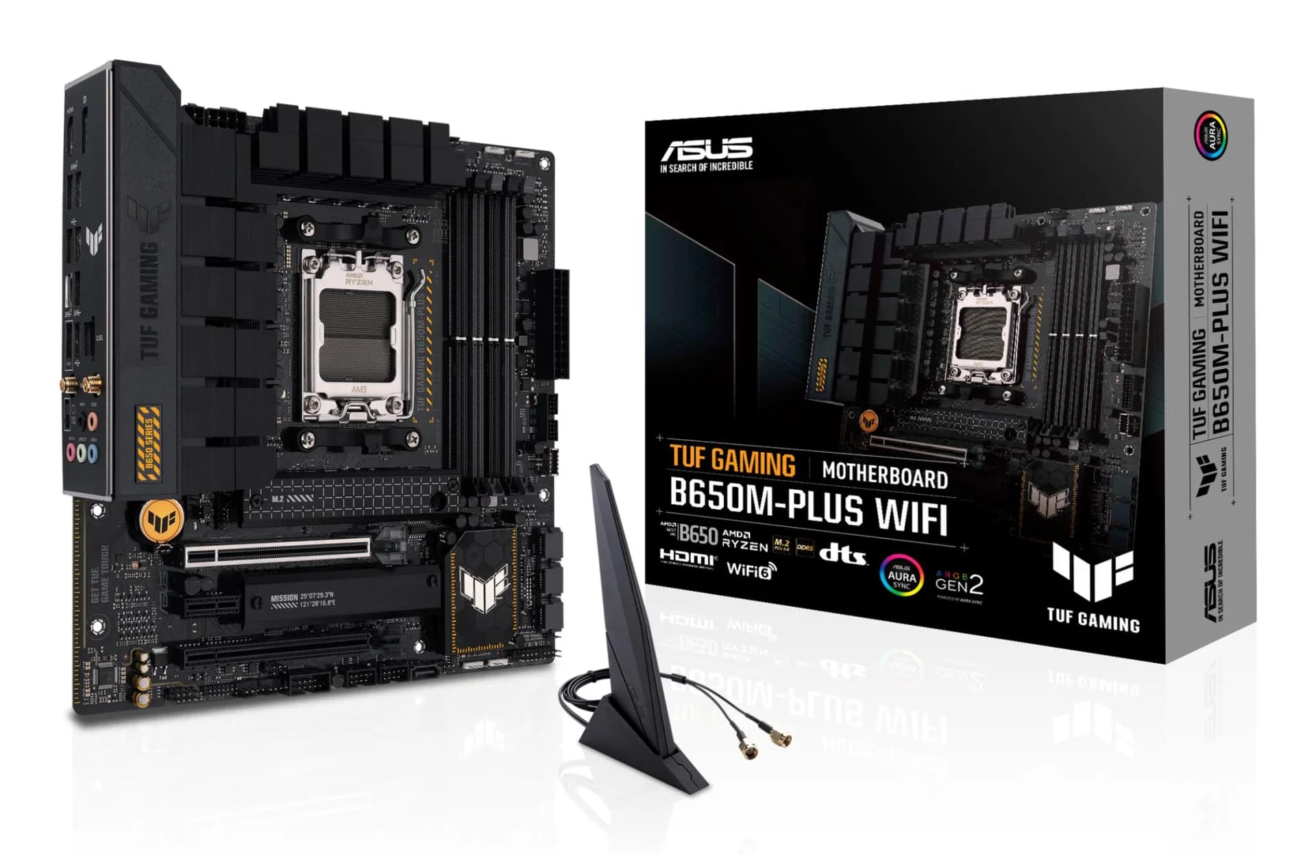 Mainboard ASUS AMD B650 SAM5 MicroATX Memory DDR5 Memory slots 4 1xPCI-Express 4.0 1x 1xPCI-Express 4.0 16x 2xM.2 1xHDMI 1xDisplayPort 4xUSB 2.0 3xUSB 3.2 1xUSB-C 1xRJ45 5xAudio port TUFGAMB650M-PLUSWIFI - Image 1
