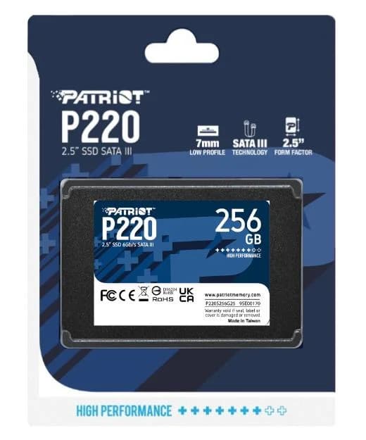 SSD PATRIOT P220 256GB SATA Write speed 490 MBytes/sec Read speed 550 MBytes/sec 2,5" TBW 120 TB P220S256G25 - Image 5