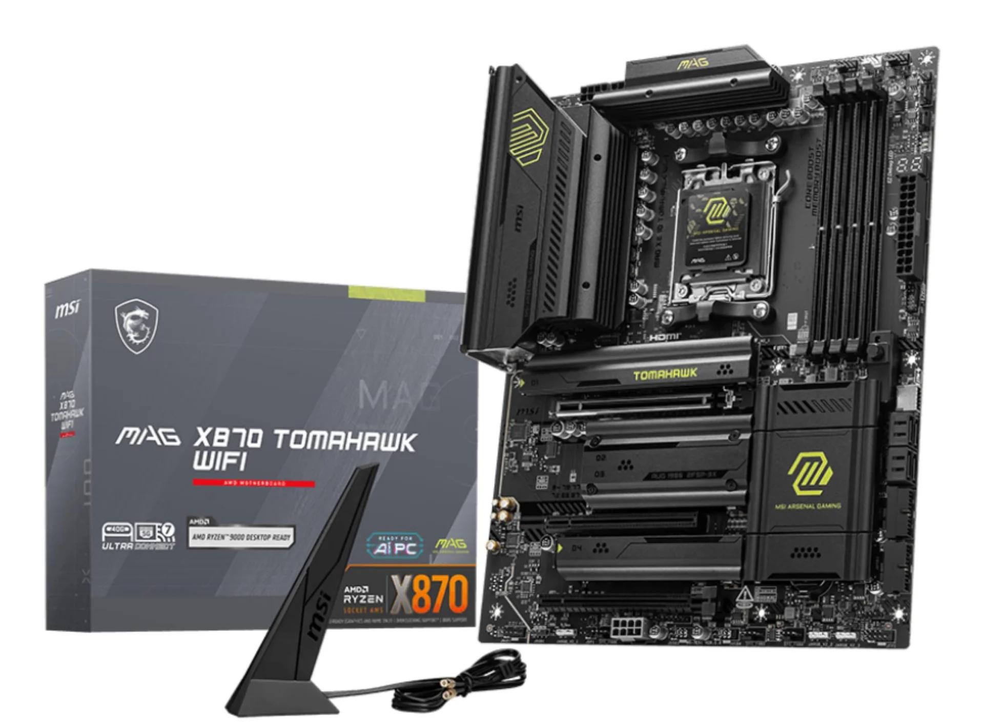 Mainboard MSI AMD X870 SAM5 ATX Memory DDR5 Memory slots 4 1xPCI-Express 1x 3xPCI-Express 16x 4xM.2 1xHDMI 1xAudio-In 1xAudio-Out 4xUSB 2.0 4xUSB 3.2 3xUSB-C 1xRJ45 MAGX870TOMAHAWKWIFI - Image 1