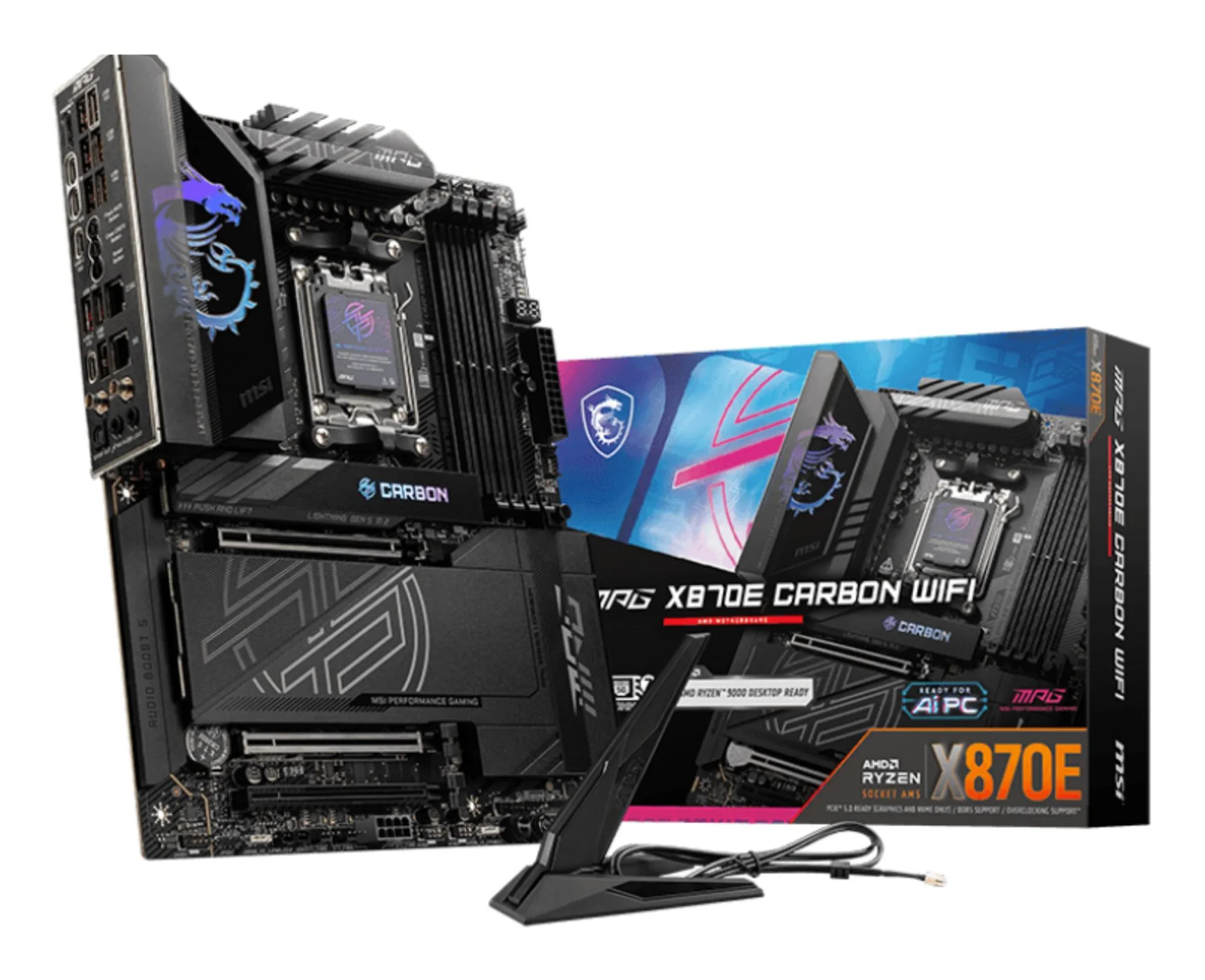 Mainboard|MSI|AMD X870E|SAM5|ATX|Memory DDR5|Memory slots 4|3xPCI-Express 16x|1xPCI-Express 4.0 4x	|1xPCI-Express 5.0 4x|1xPCI-Express 5.0 16x|4xM.2|4xUSB 2.0|4xUSB 3.2|3xUSB-C|1xOptical S/PDIF|2xRJ45|2xAudio port|MPGX870ECARBONWIFI - Image 1