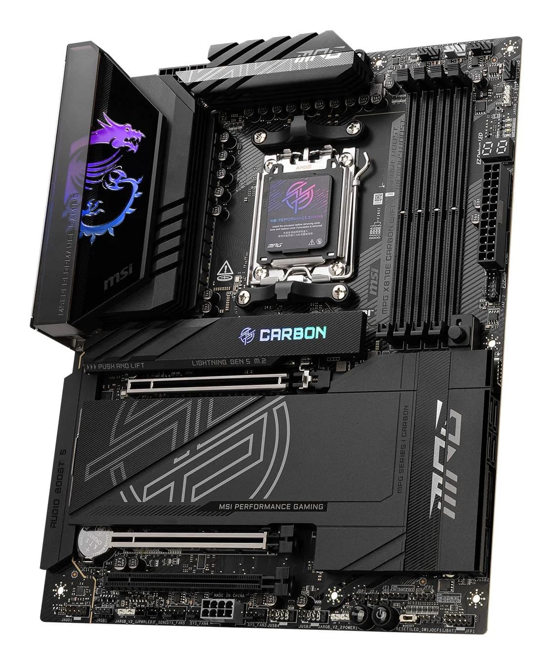 Mainboard|MSI|AMD X870E|SAM5|ATX|Memory DDR5|Memory slots 4|3xPCI-Express 16x|1xPCI-Express 4.0 4x	|1xPCI-Express 5.0 4x|1xPCI-Express 5.0 16x|4xM.2|4xUSB 2.0|4xUSB 3.2|3xUSB-C|1xOptical S/PDIF|2xRJ45|2xAudio port|MPGX870ECARBONWIFI - Image 3