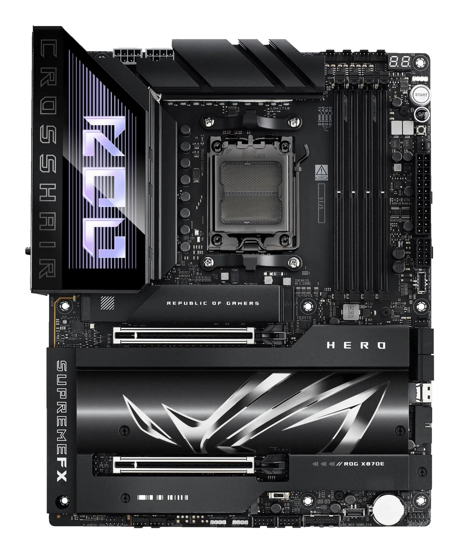 Mainboard|ASUS|AMD X870E|SAM5|ATX|Memory DDR5|Memory slots 4|2xPCI-Express 4.0 16x|2xPCI-Express 5.0 16x|4xM.2|1xHDMI|1xAudio-In|1xAudio-Out|6xUSB 3.2|2xUSB-C|2xUSB4|1xOptical S/PDIF|1xRJ45|ROGCROSSHAIRX870EHERO - Image 2