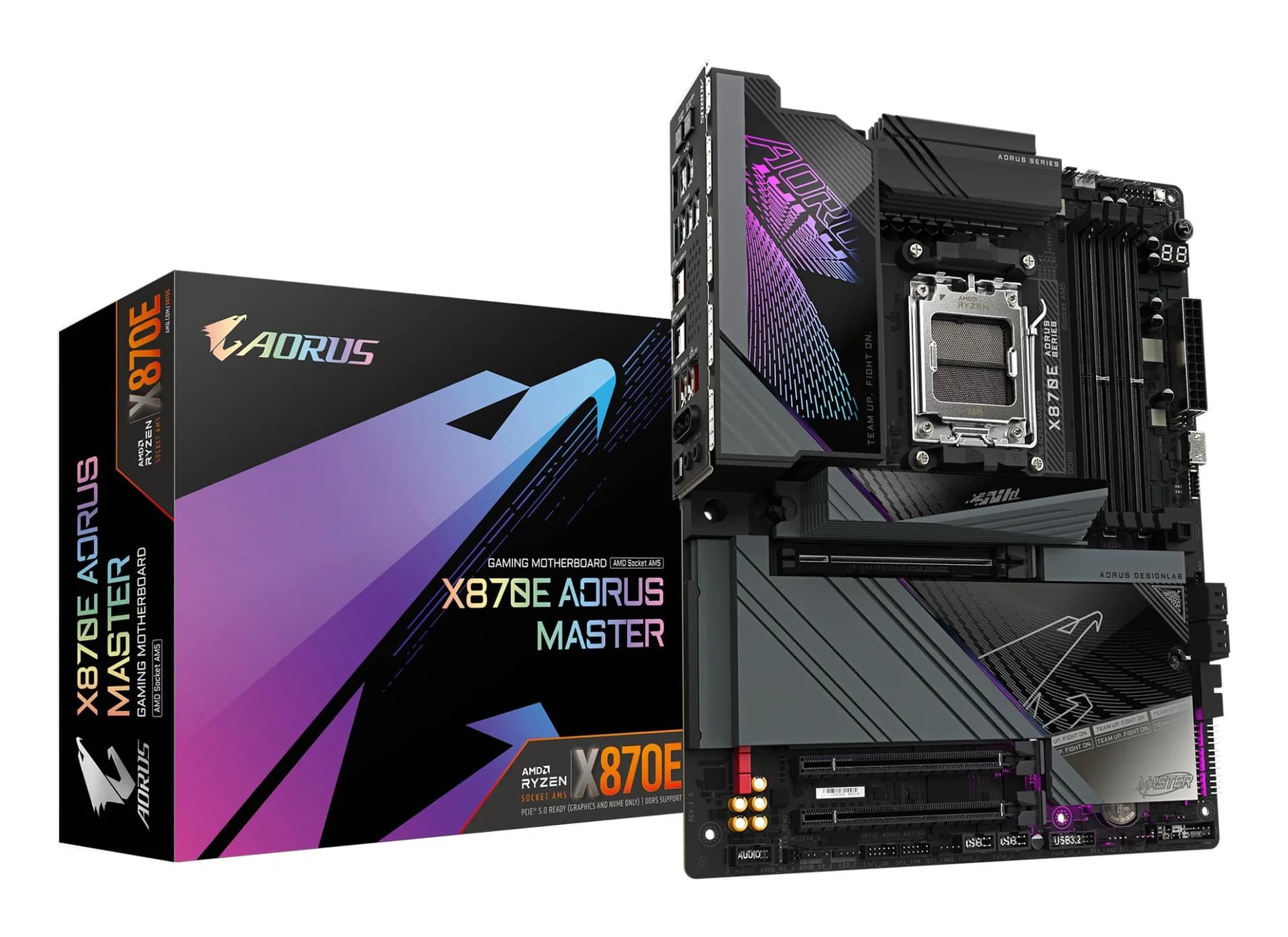 Mainboard|GIGABYTE|AMD X870E|SAM5|ATX|Memory DDR5|Memory slots 4|1xPCI-Express 3.0 4x|1xPCI-Express 4.0 4x	|1xPCI-Express 5.0 16x|4xM.2|1xHDMI|2xUSB 2.0|8xUSB 3.2|2xUSB-C|1xOptical S/PDIF|1xRJ45|2xAudio port|X870EAORUSMASTER - Image 1
