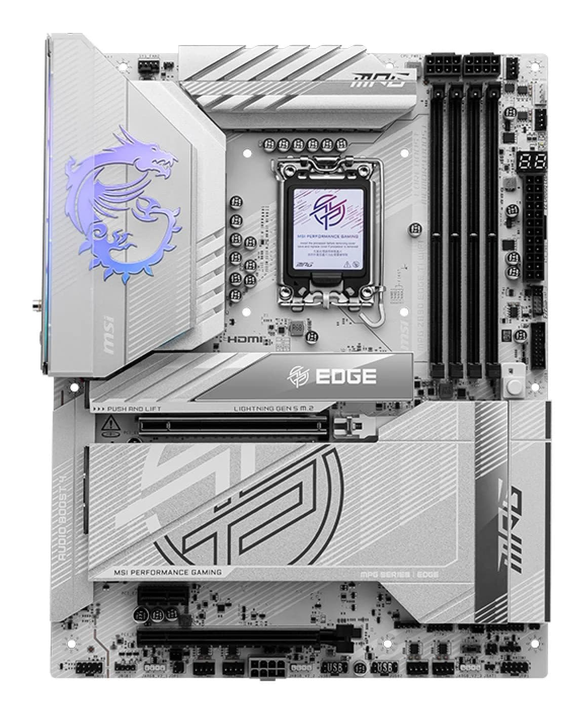 Mainboard|MSI|Intel Z890|LGA1851|ATX|Memory DDR5|Memory slots 4|1xPCI-Express 1x|2xPCI-Express 16x|5xM.2|1xHDMI|1xAudio-In|1xAudio-Out|1xUSB 2.0|4xUSB 3.0|4xUSB 3.1|1xUSB-C|1xOptical S/PDIF|1xRJ45|2xThunderbolt|MPGZ890EDGETIWIFI - Image 2