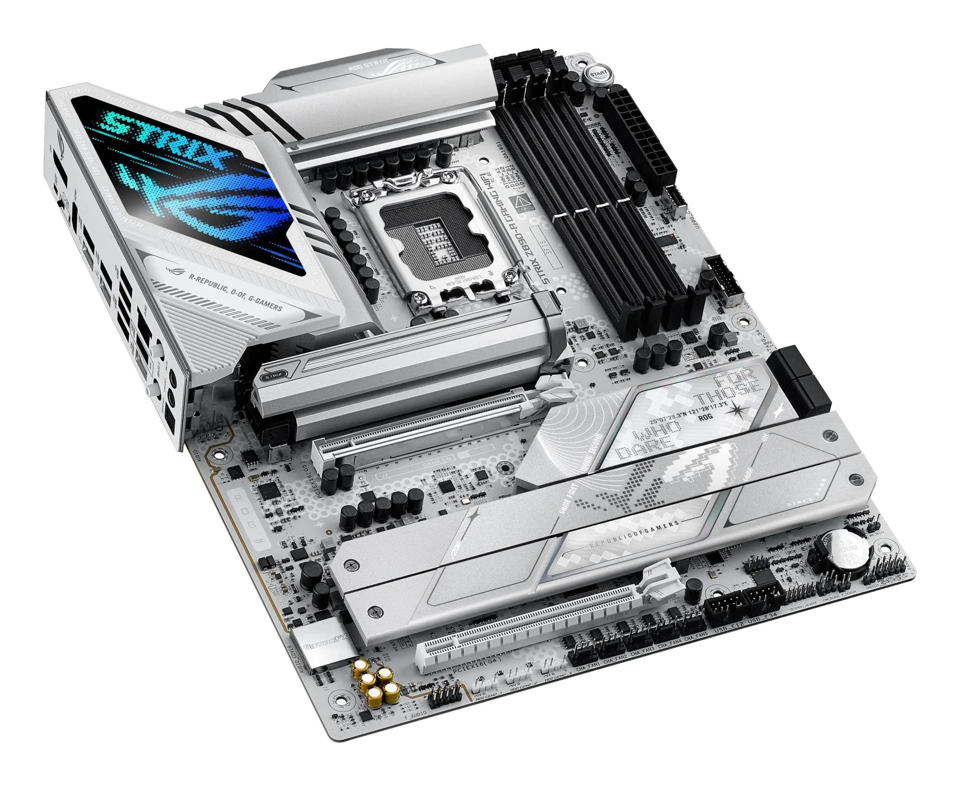 Mainboard ASUS Intel Z890 LGA1851 ATX Memory DDR5 Memory slots 4 1xPCI-Express 4.0 16x 1xPCI-Express 5.0 16x 5xM.2 1xHDMI 1xDisplayPort 1xAudio-In 1xAudio-Out 2xUSB 3.0 5xUSB 3.1 1xUSB-C 2xUSB-C w/Thunderbolt 1xOptical S/PDIF 1xRJ45 ROGSTRIXZ890-AGAMWIFI - Image 8