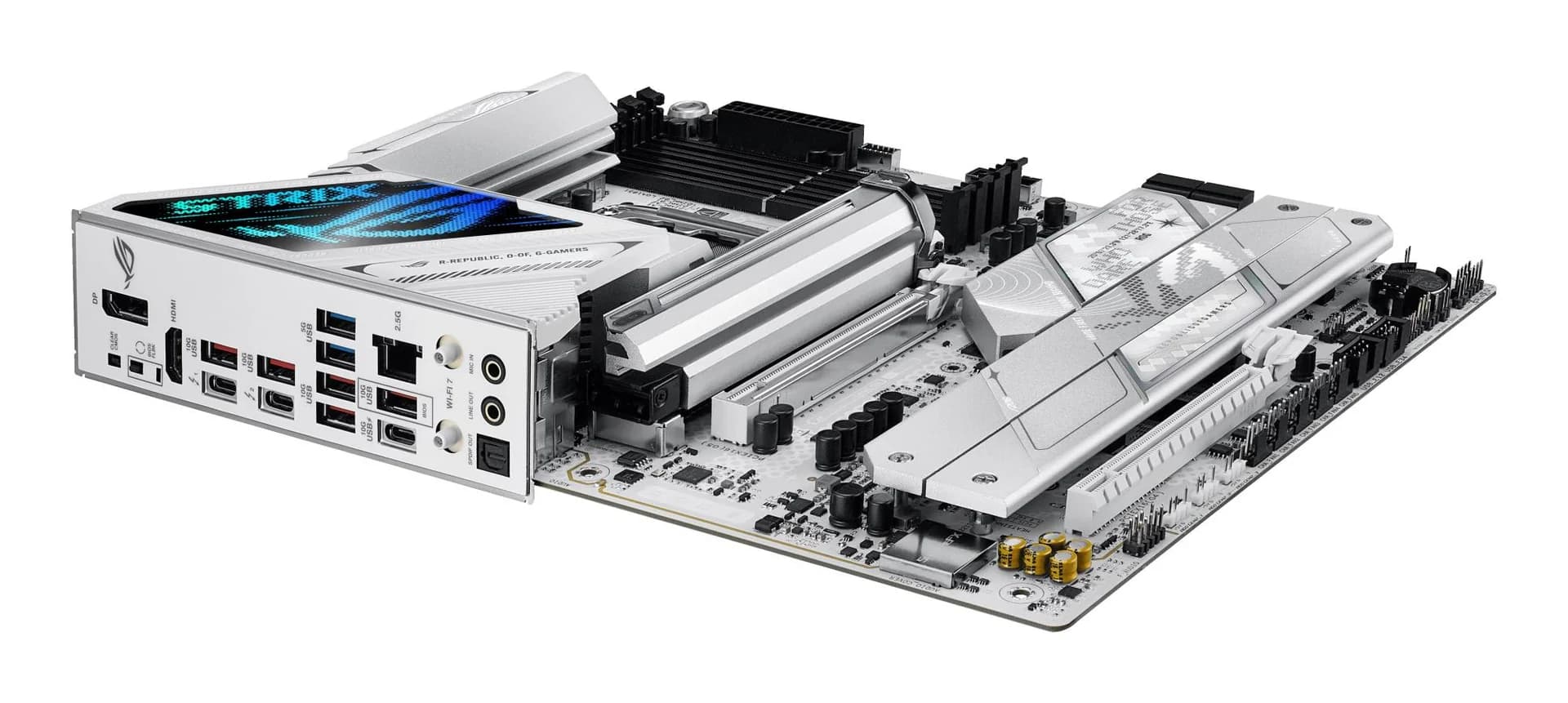 Mainboard ASUS Intel Z890 LGA1851 ATX Memory DDR5 Memory slots 4 1xPCI-Express 4.0 16x 1xPCI-Express 5.0 16x 5xM.2 1xHDMI 1xDisplayPort 1xAudio-In 1xAudio-Out 2xUSB 3.0 5xUSB 3.1 1xUSB-C 2xUSB-C w/Thunderbolt 1xOptical S/PDIF 1xRJ45 ROGSTRIXZ890-AGAMWIFI - Image 9