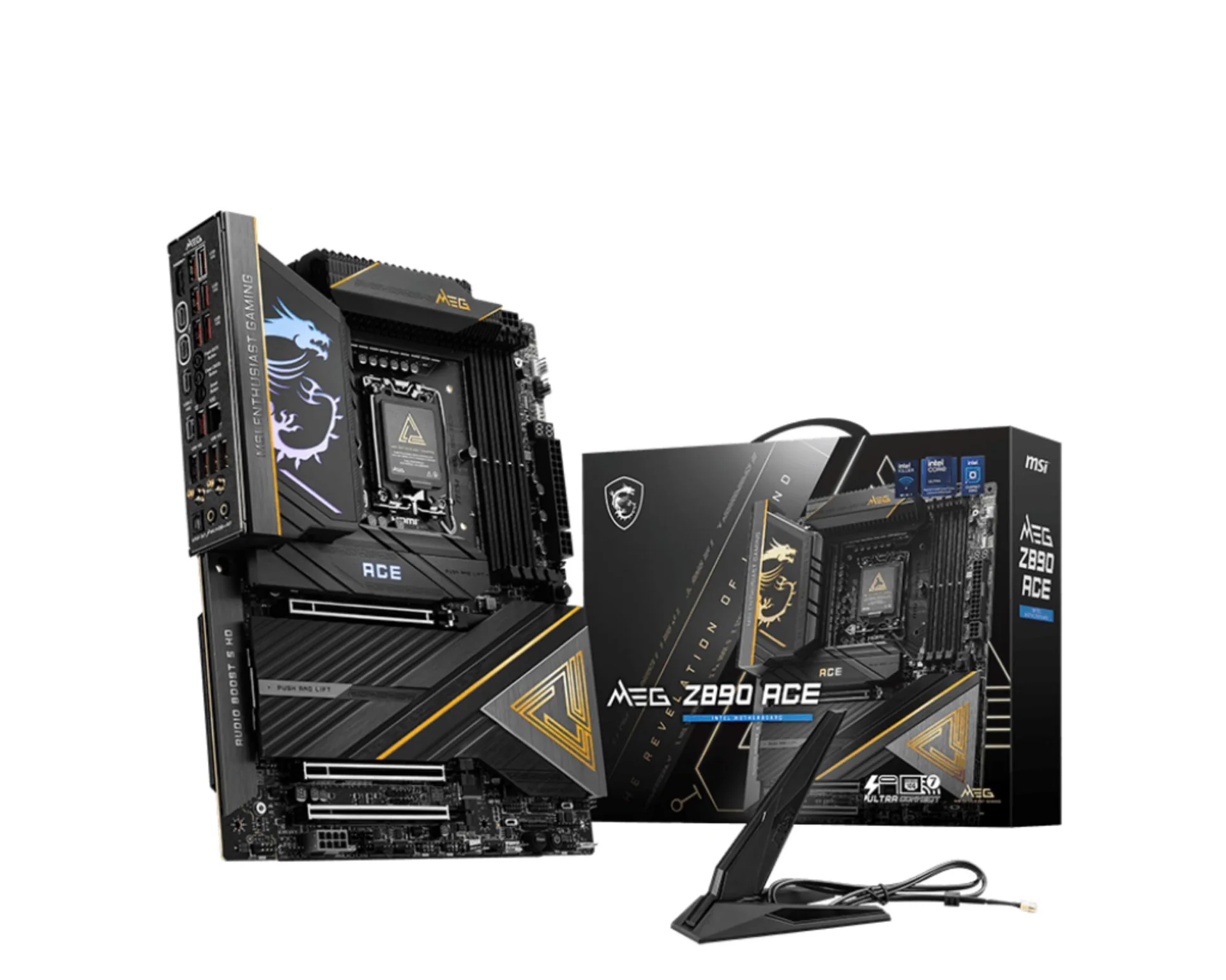 Mainboard|MSI|Intel Z890|LGA1851|ATX|Memory DDR5|Memory slots 4|3xPCI-Express 16x|5xM.2|1xHDMI|1xAudio-In|1xAudio-Out|11xUSB 3.1|2xUSB-C|2xUSB-C w/Thunderbolt|1xOptical S/PDIF|1xRJ45|MEGZ890ACE - Image 1