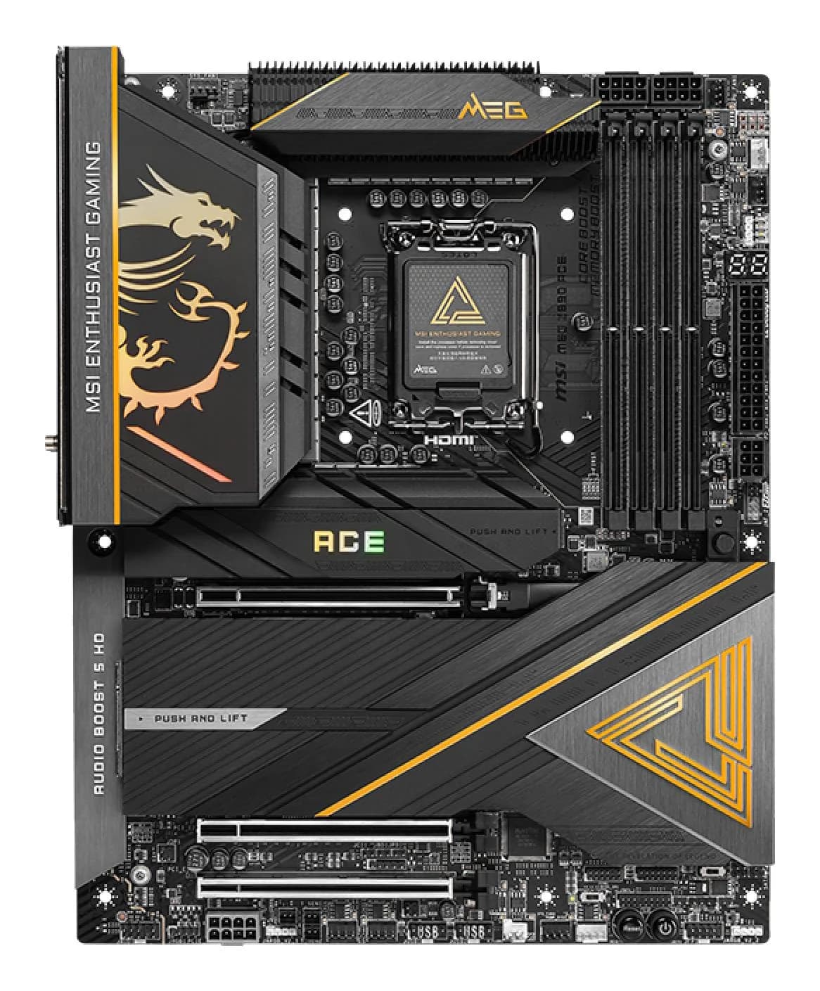 Mainboard|MSI|Intel Z890|LGA1851|ATX|Memory DDR5|Memory slots 4|3xPCI-Express 16x|5xM.2|1xHDMI|1xAudio-In|1xAudio-Out|11xUSB 3.1|2xUSB-C|2xUSB-C w/Thunderbolt|1xOptical S/PDIF|1xRJ45|MEGZ890ACE - Image 2