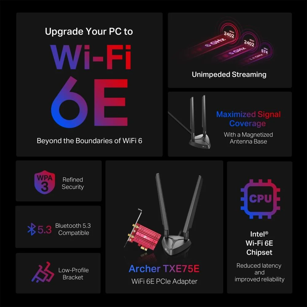 WRL ADAPTER 5400MBPS WI-FI 6E/ARCHER TXE75E TP-LINK - Image 5