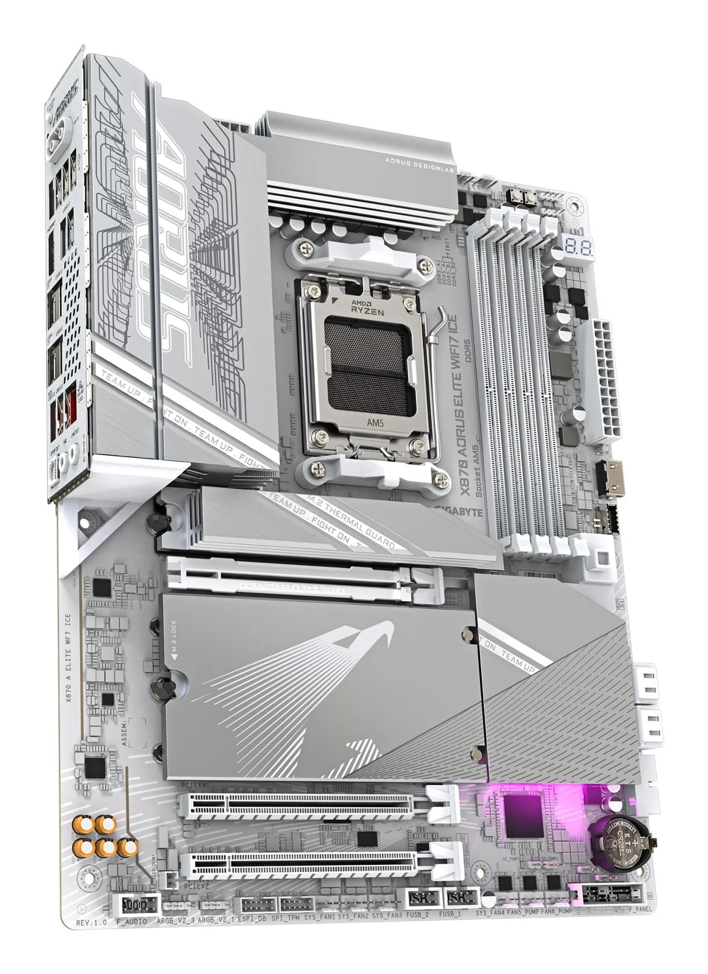 Mainboard GIGABYTE AMD X870E SAM5 ATX Memory DDR5 Memory slots 4 1xPCI-Express 3.0 2x 1xPCI-Express 4.0 4x	 1xPCI-Express 5.0 16x 4xM.2 1xHDMI 4xUSB 2.0 6xUSB 3.2 2xUSB-C 1xOptical S/PDIF 1xRJ45 2xAudio port X870AELITEWF7ICE1.1 - Image 3