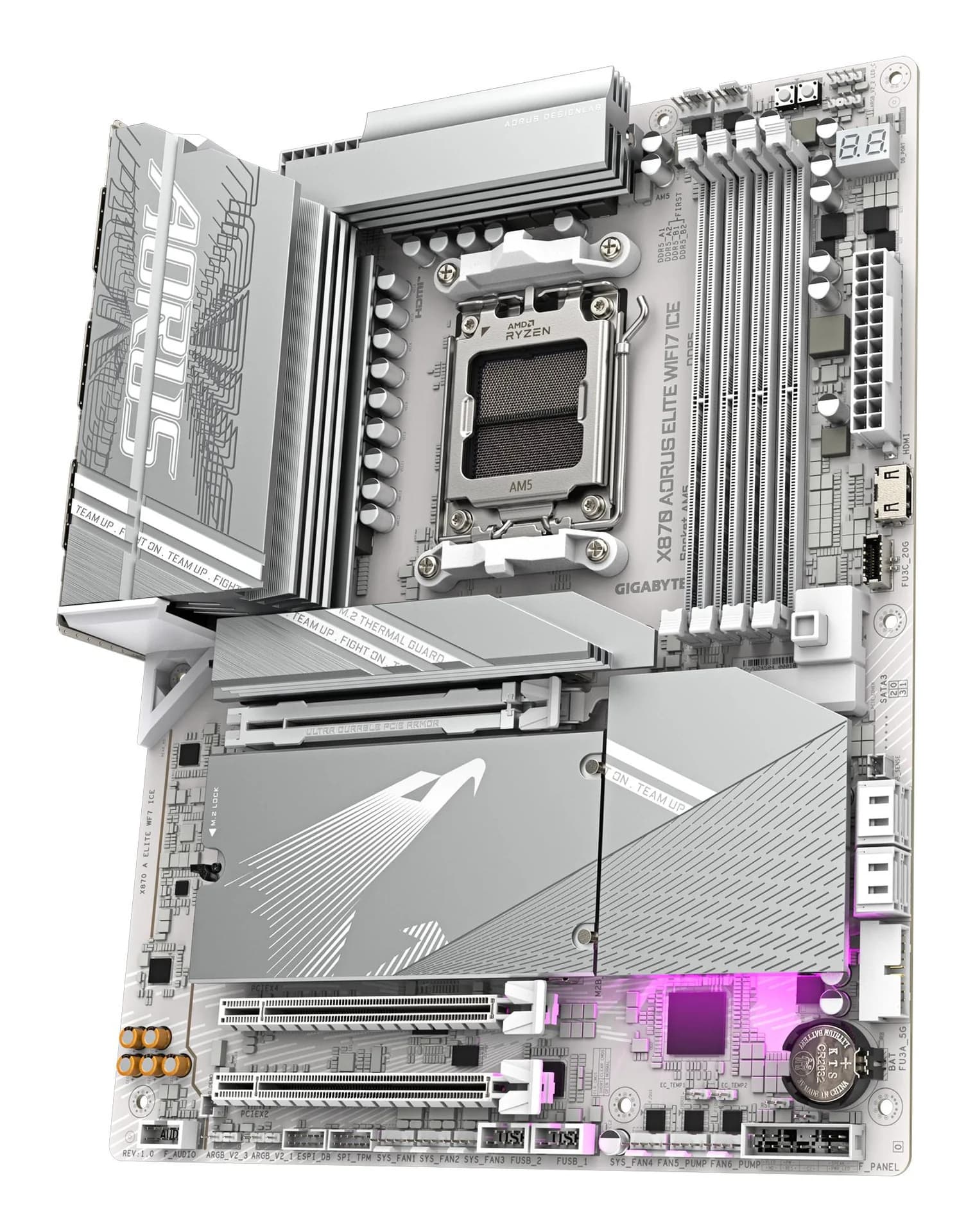 Mainboard GIGABYTE AMD X870E SAM5 ATX Memory DDR5 Memory slots 4 1xPCI-Express 3.0 2x 1xPCI-Express 4.0 4x	 1xPCI-Express 5.0 16x 4xM.2 1xHDMI 4xUSB 2.0 6xUSB 3.2 2xUSB-C 1xOptical S/PDIF 1xRJ45 2xAudio port X870AELITEWF7ICE1.1 - Image 4