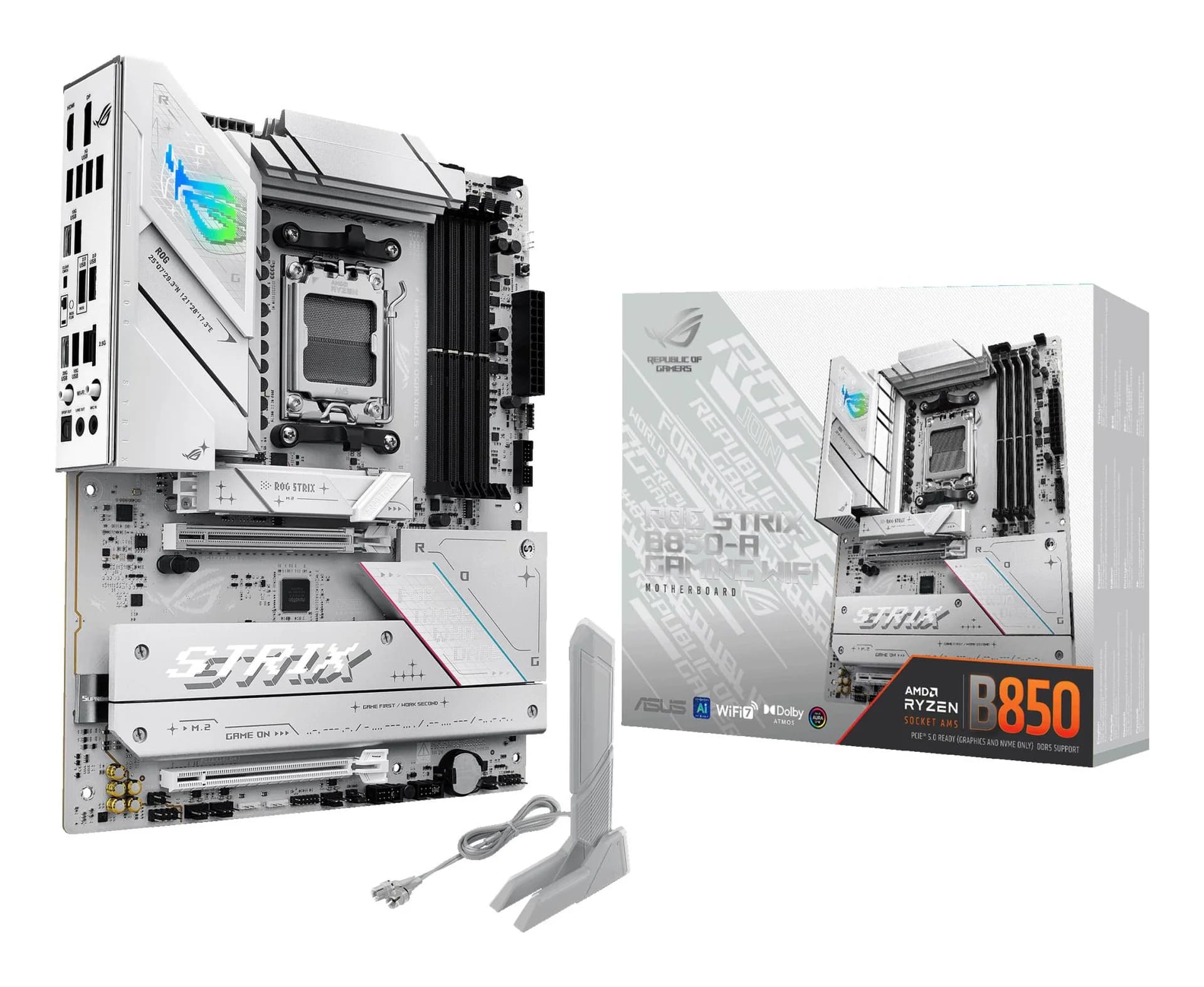 Mainboard|ASUS|AMD B850|SAM5|ATX|Memory DDR5|Memory slots 4|1xPCI-Express 4.0 16x|1xPCI-Express 5.0 16x|4xM.2|1xHDMI|1xDisplayPort|12xUSB 2.0|3xUSB-C|1xOptical S/PDIF|1xRJ45|2xAudio port|STRIXB850-AGAMINGWIFI - Image 1
