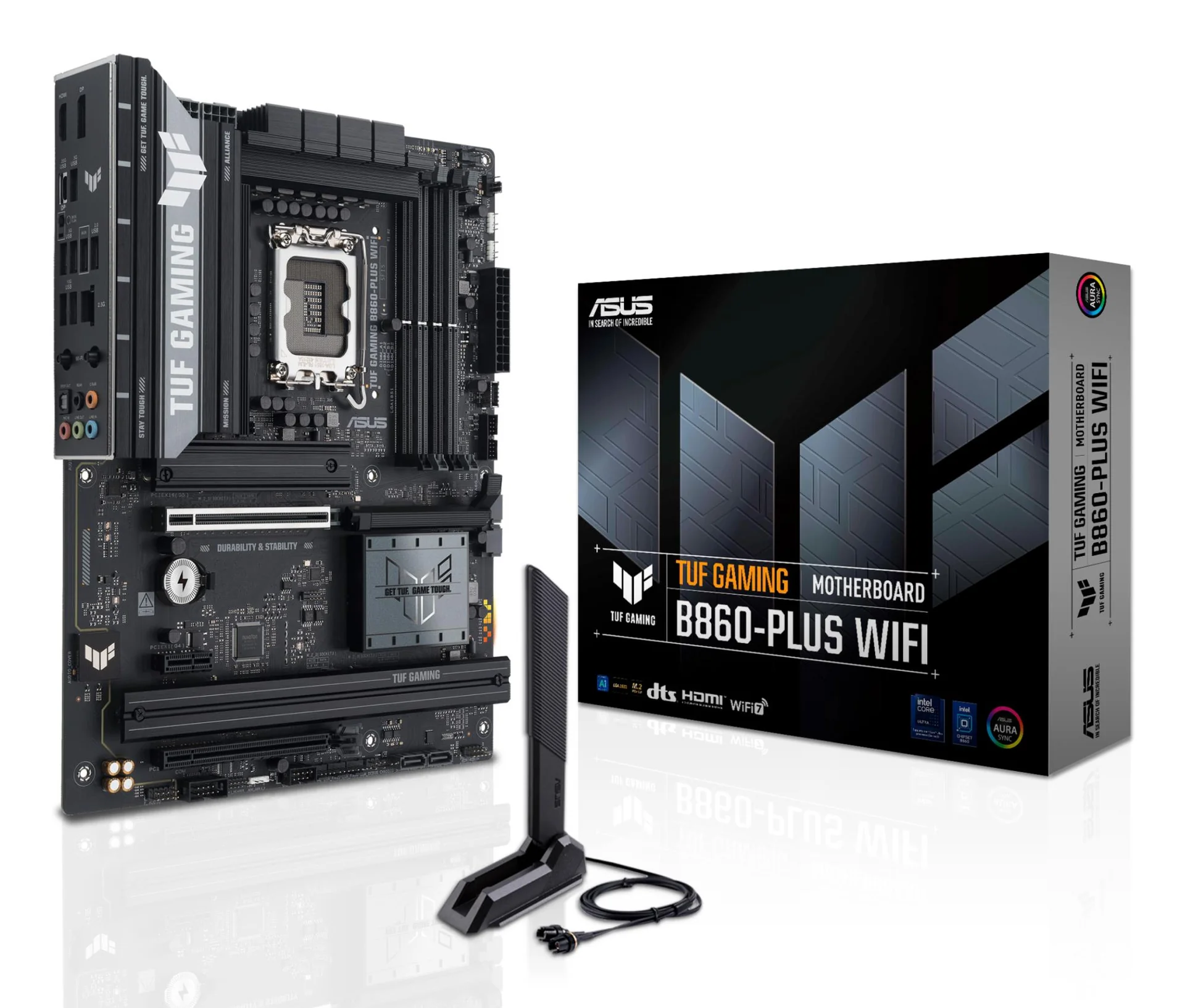 Mainboard|ASUS|Intel B860 Express|LGA1851|ATX|Memory DDR5|Memory slots 4|1xPCI-Express 4.0 1x|1xPCI-Express 4.0 16x|1xPCI-Express 5.0 16x|3xM.2|1xHDMI|1xDisplayPort|2xUSB 2.0|3xUSB 3.0|2xUSB 3.2|1xUSB-C|1xOptical S/PDIF|1xRJ45|5xAudio port|TUFGAMINGB860-PLUSWIFI - Image 1