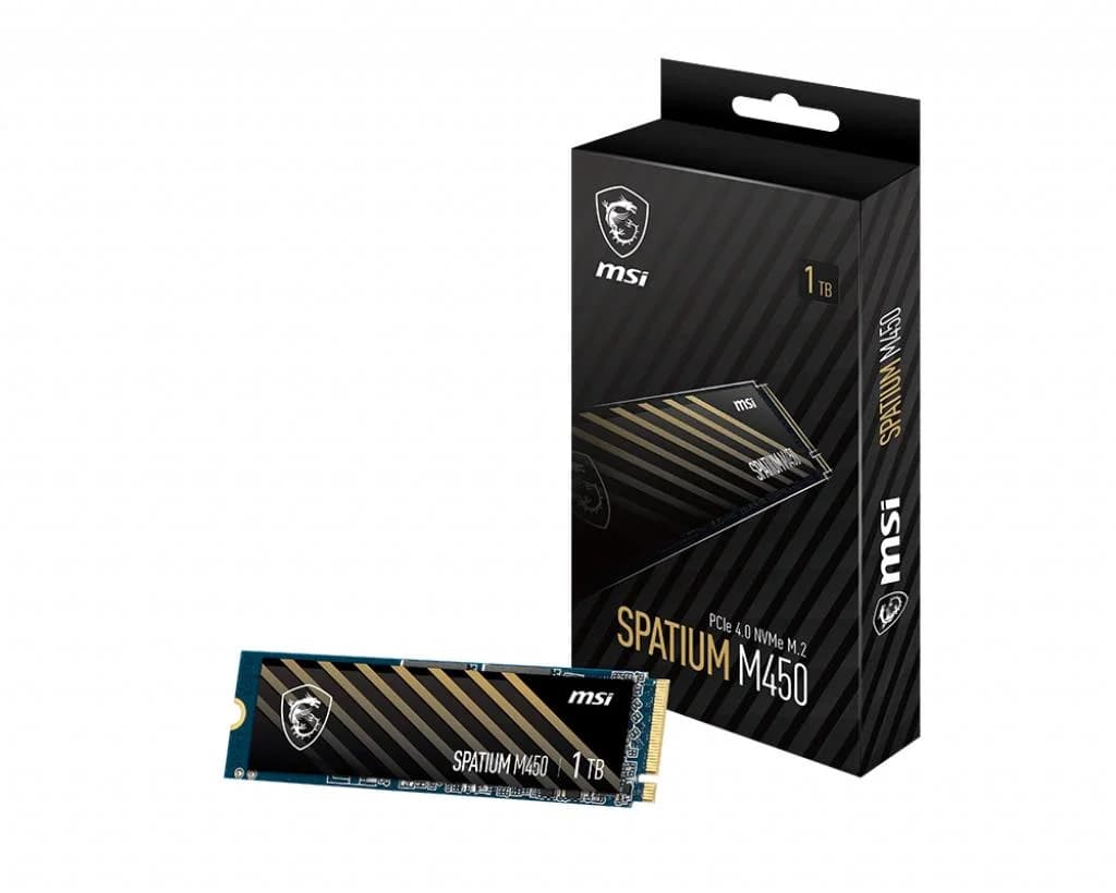 SSD MSI SPATIUM M450 1TB M.2 PCIe Gen4 NVMe 3D NAND Write speed 2400 MBytes/sec Read speed 3400 MBytes/sec 2.15mm TBW 350 TB MTBF 1500000 hours S78-440L0M0-P83 - Image 1