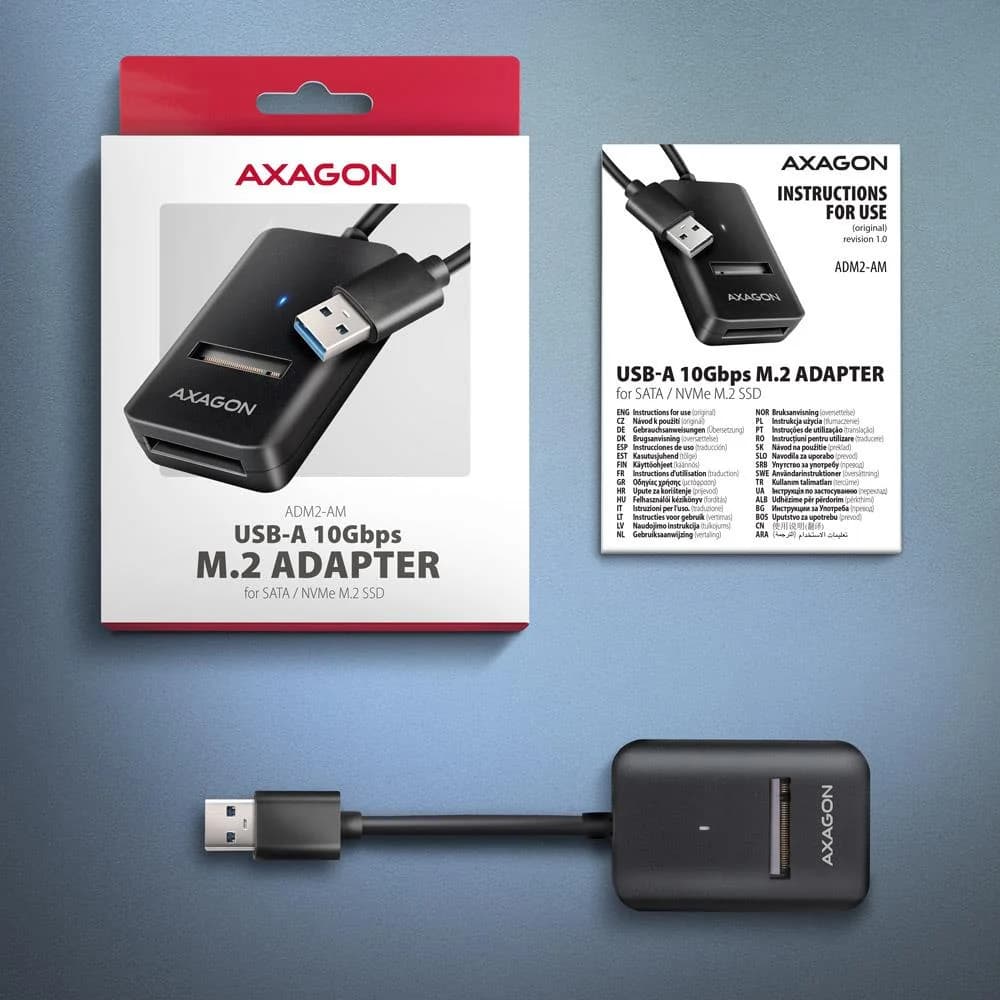 SSD ACC ADAPTER USB3.2/M.2/10GBPS 0.1M ADM2-AM AXAGON - Image 3