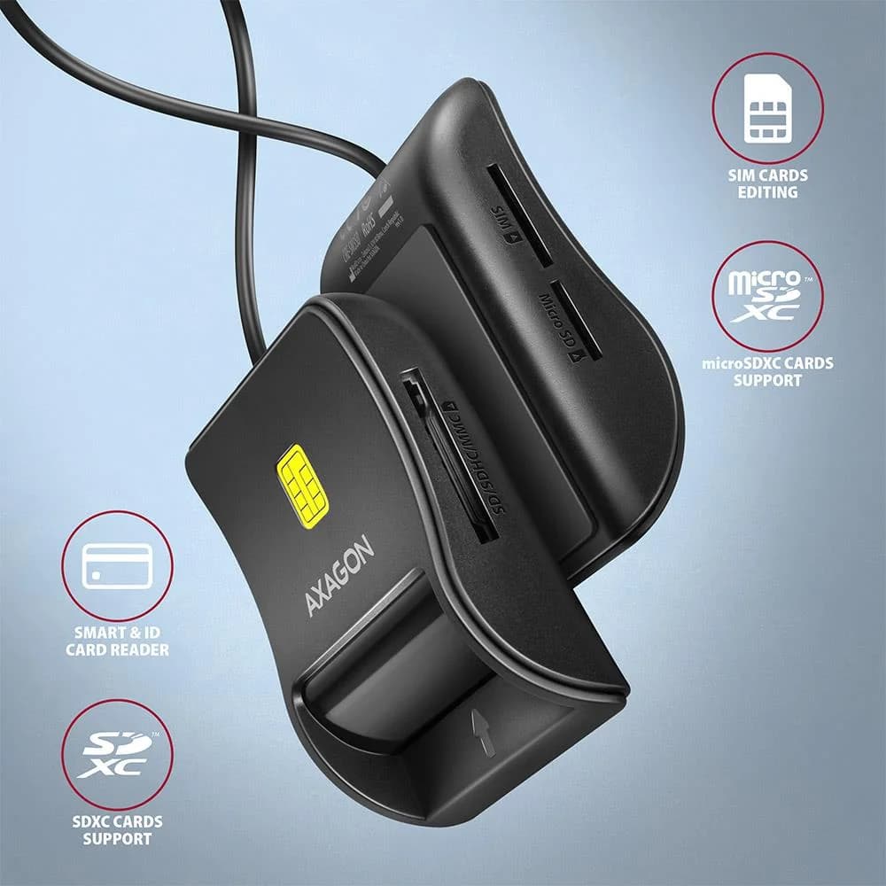 CARD READER FLAT SMARTCARD 4SL/USB2.0 1.3M CRE-SM3SD AXAGON - Image 2