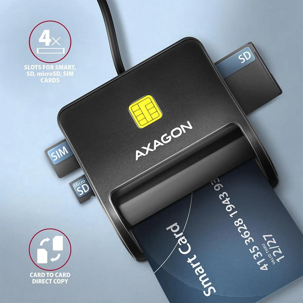CARD READER FLAT SMARTCARD 4SL/USB2.0 1.3M CRE-SM3SD AXAGON - Image 3