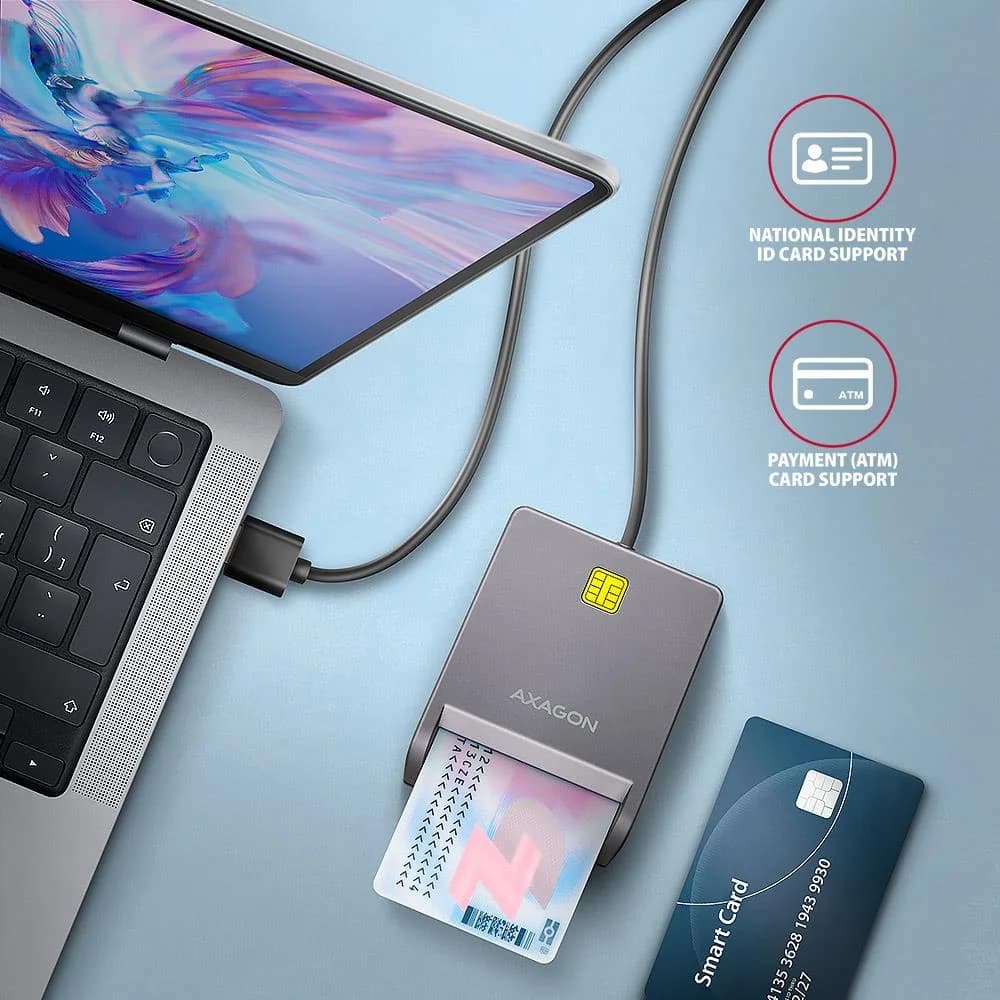 CARD READER FLAT SMARTCARD/ID/USB2.0 1.3M CRE-SM3T AXAGON - Image 3
