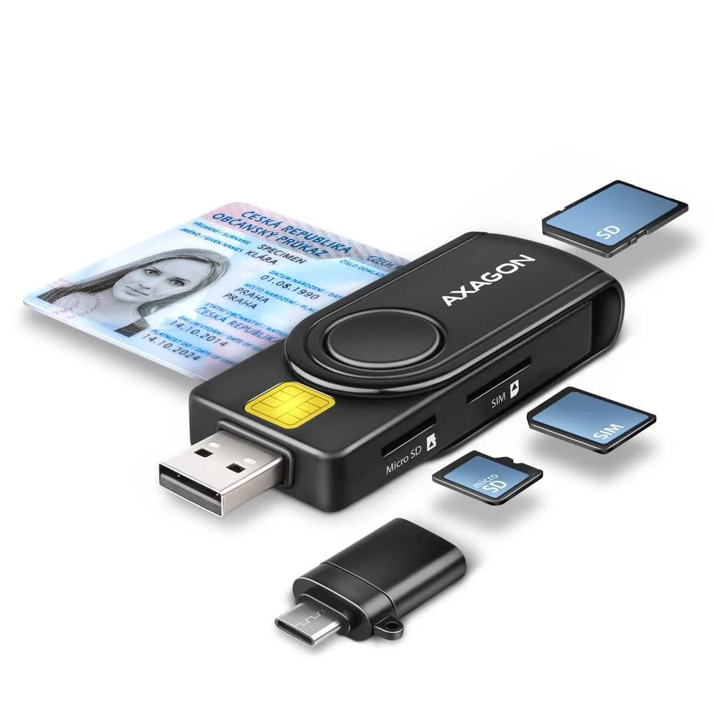 CARD READER USB-C+USB2.0 4SLOT/SMARTCARD CRE-SMP2A AXAGON - Image 1