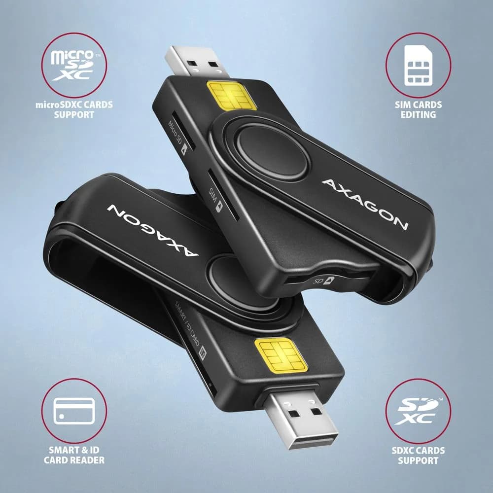 CARD READER USB-C+USB2.0 4SLOT/SMARTCARD CRE-SMP2A AXAGON - Image 2