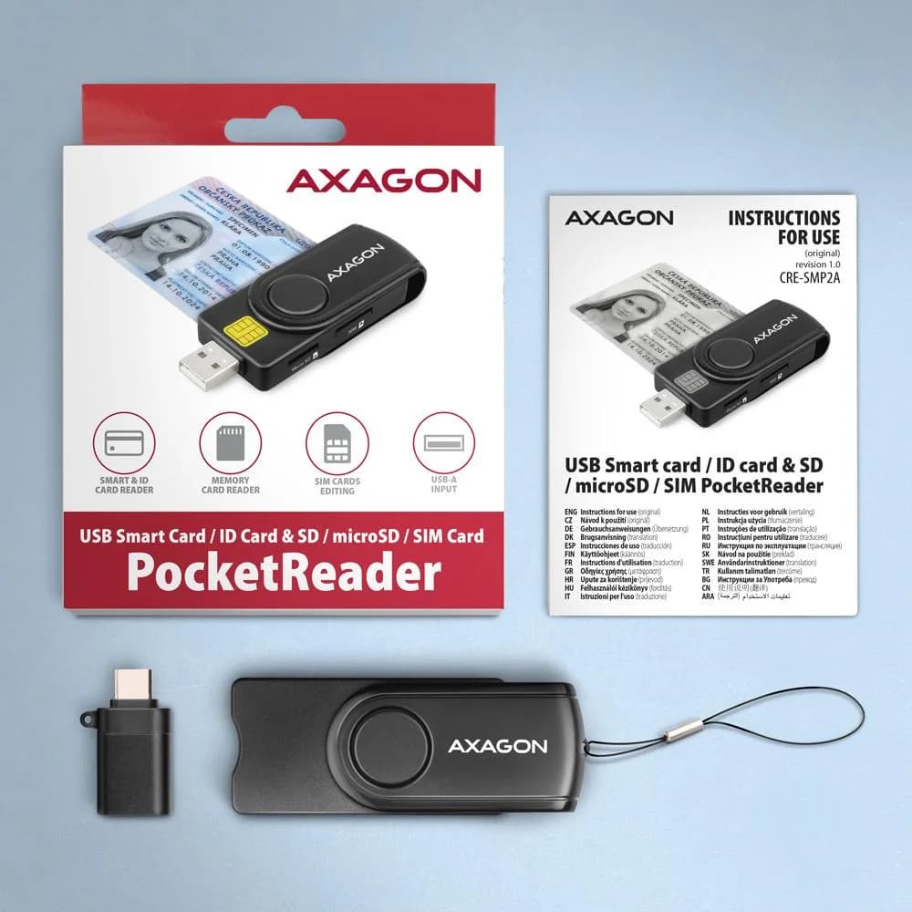 CARD READER USB-C+USB2.0 4SLOT/SMARTCARD CRE-SMP2A AXAGON - Image 8