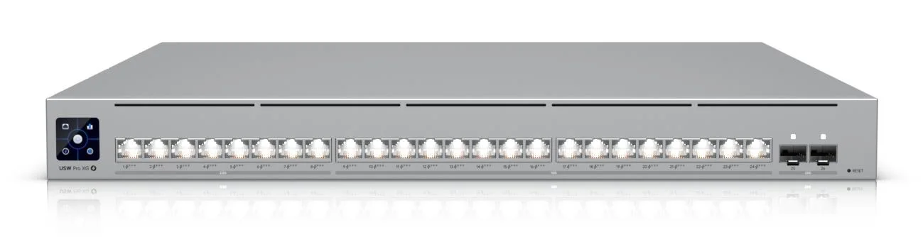 Switch UBIQUITI Pro XG 24 PoE Switch type Managed Switch layer L2/L3 Rack mounting Yes Stackable Yes Form factor 1U 24xRJ-45 ports RJ-45 Ports Type 10G Ethernet (100/1000/10000) 8x2.5G Ethernet (copper) ports quantity 16x10G Ethernet (copper) ports quantity 2xSFP28 ports quantity 10G support Yes Power over Ethernet (PoE) Yes 24xPower over Ethernet 4PPoE (PoE++) ports quantity Total Power over Ethernet (PoE) budget 720 W USW-PRO-XG-24-POE - Image 1
