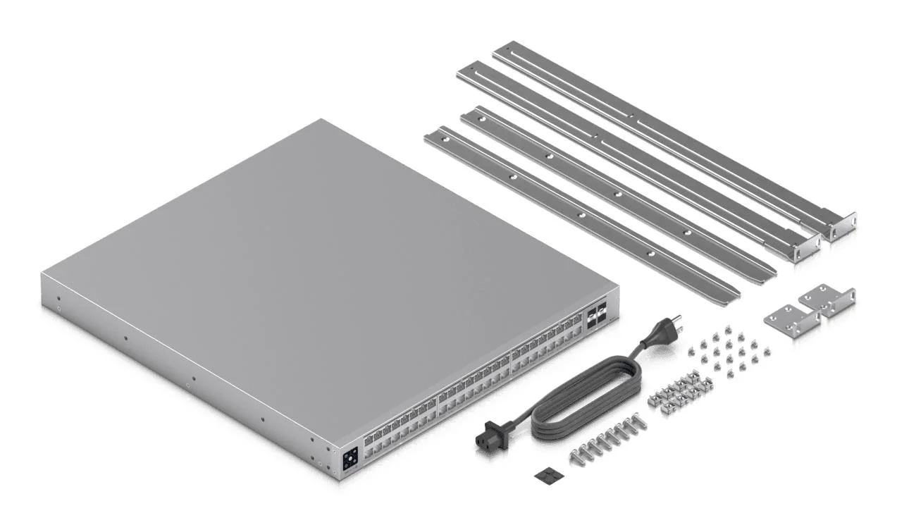Switch UBIQUITI Ubiquiti UniFi Pro XG 48 PoE Switch type Managed Switch layer L3 Rack mounting Yes Stackable Yes Form factor 1U 48xRJ-45 ports RJ-45 Ports Type 10G Ethernet (100/1000/10000) 16x2.5G Ethernet (copper) ports quantity 32x10G Ethernet (copper) ports quantity 4xSFP28 ports quantity 10G support Yes Power over Ethernet (PoE) Yes Total Power over Ethernet (PoE) budget 1080 W USW-PRO-XG-48-POE - Image 9