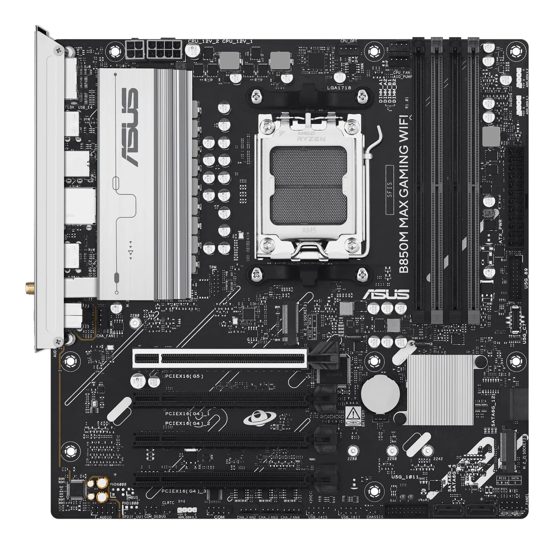 Mainboard|ASUS|AMD B850|SAM5|Micro-ATX|Memory DDR5|Memory slots 4|3xPCI-Express 4.0 16x|1xPCI-Express 5.0 16x|3xM.2|1xHDMI|1xDisplayPort|5xUSB 2.0|2xUSB 3.2|2xUSB-C|1xRJ45|3xAudio port|B850MMAXGAMINGWIFI - Image 2