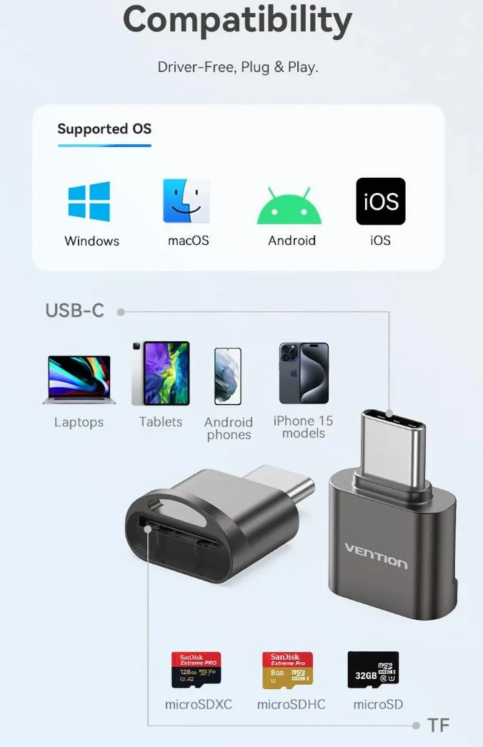 MEMORY READER USB-C/MICROSD CLMH0 VENTION - Image 4