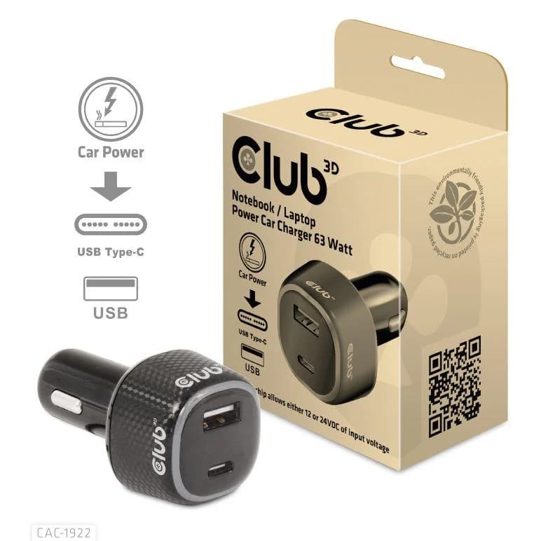 NB CHARGER CAR USB+USB-C/63W CAC-1922 CLUB3D - Image 1