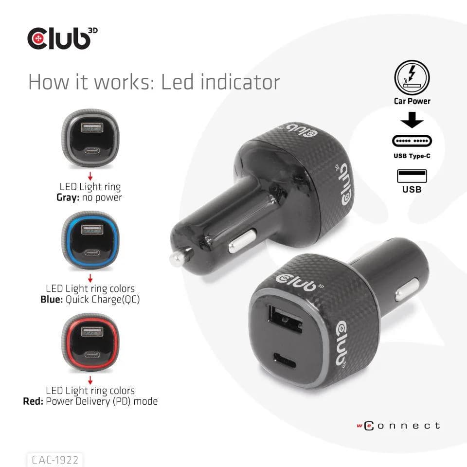 NB CHARGER CAR USB+USB-C/63W CAC-1922 CLUB3D - Image 2