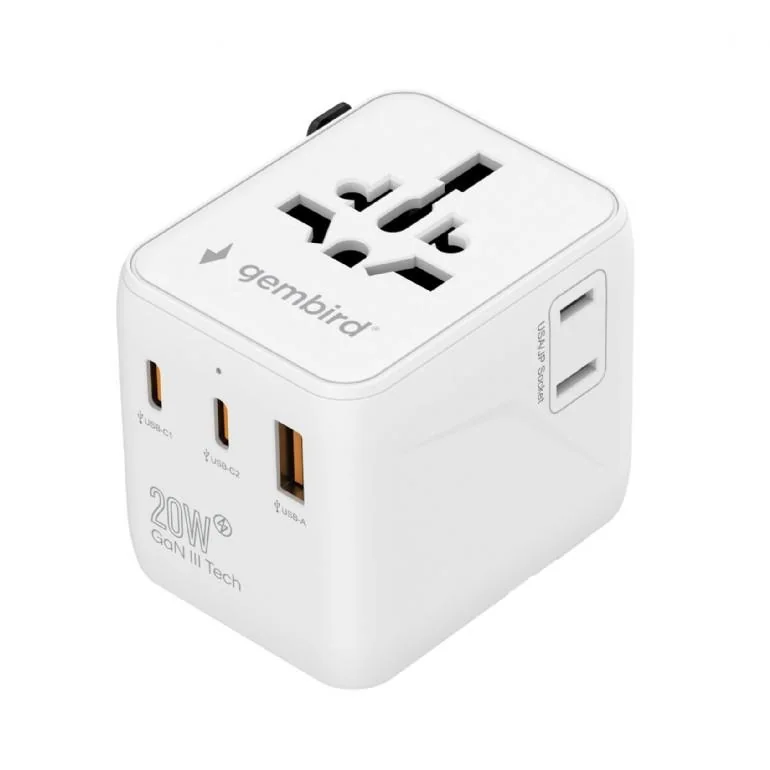 POWER ADAPTER TRAVEL 20W/WHITE TPA-1A2C20-01-W GEMBIRD - Image 1