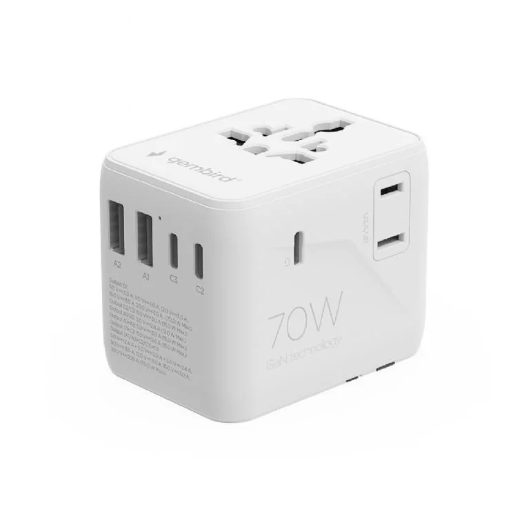 POWER ADAPTER TRAVEL 70W/WHITE TPA-2A3C70-01-W GEMBIRD - Image 1