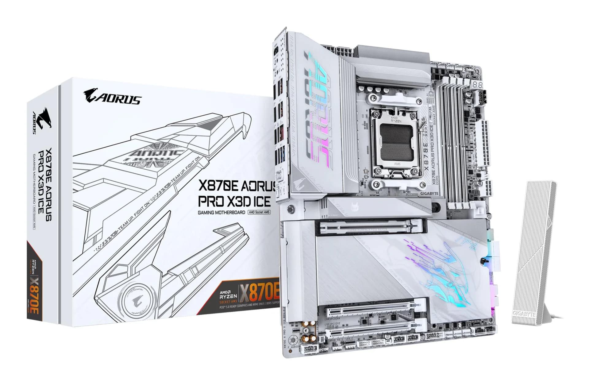 Mainboard GIGABYTE AMD X870E Socket AM5 ATX RAM DDR5-SDRAM 4xSlots Wi-Fi Yes Bluetooth Yes 4xNumber of M.2 (M) slots X870E A PRO X ICE X870EAPROXICE - Image 1