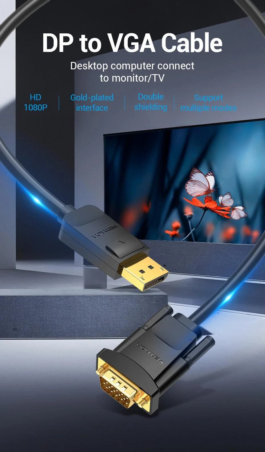 CABLE DP TO VGA 2M/BLACK HBLBH VENTION - Image 5