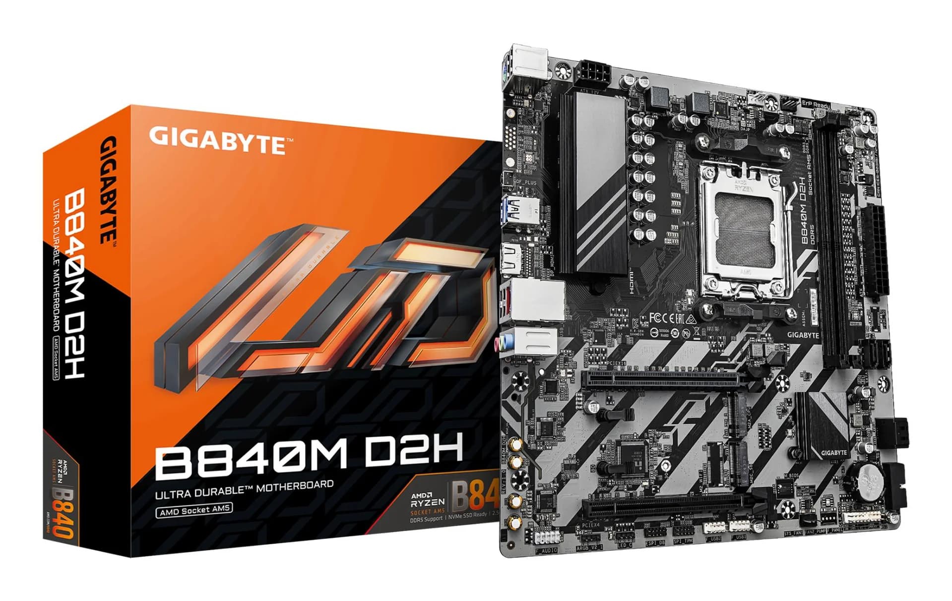 Mainboard GIGABYTE AMD B840 Socket AM5 micro ATX RAM DDR5-SDRAM 2xSlots 2xNumber of M.2 (M) slots B840MD2H1.2 - Image 1