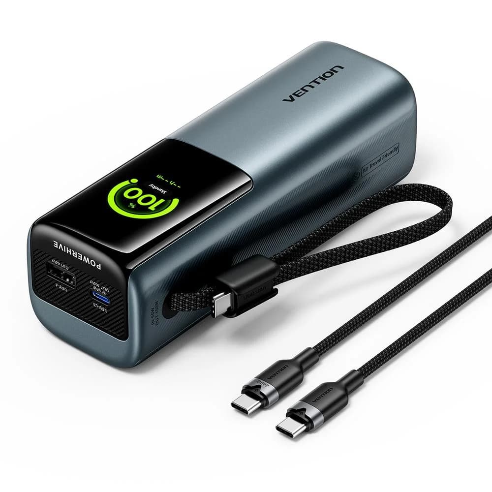 POWER BANK USB 20000MAH 165W/GRAY TFT DISPLAY FKFH0 VENTION - Image 1