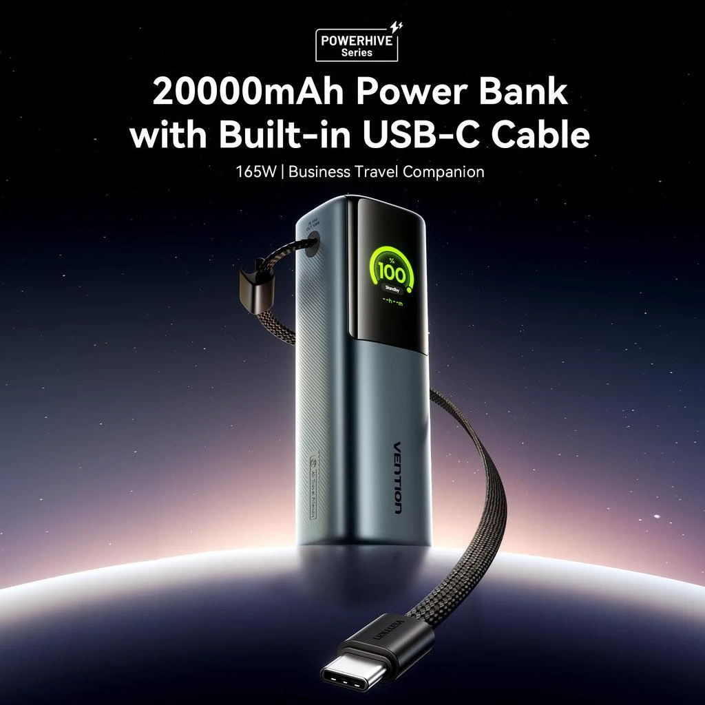 POWER BANK USB 20000MAH 165W/GRAY TFT DISPLAY FKFH0 VENTION - Image 2