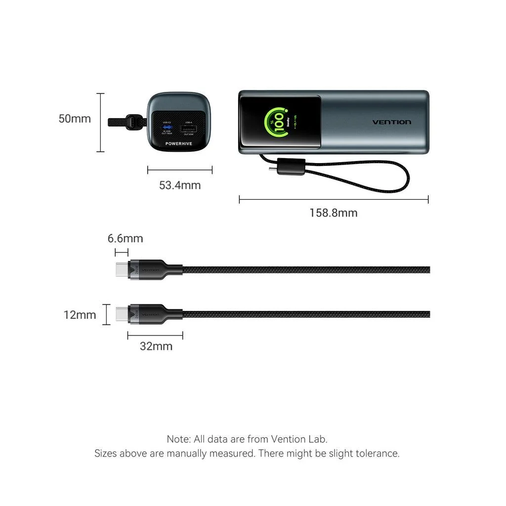 POWER BANK USB 20000MAH 165W/GRAY TFT DISPLAY FKFH0 VENTION - Image 20