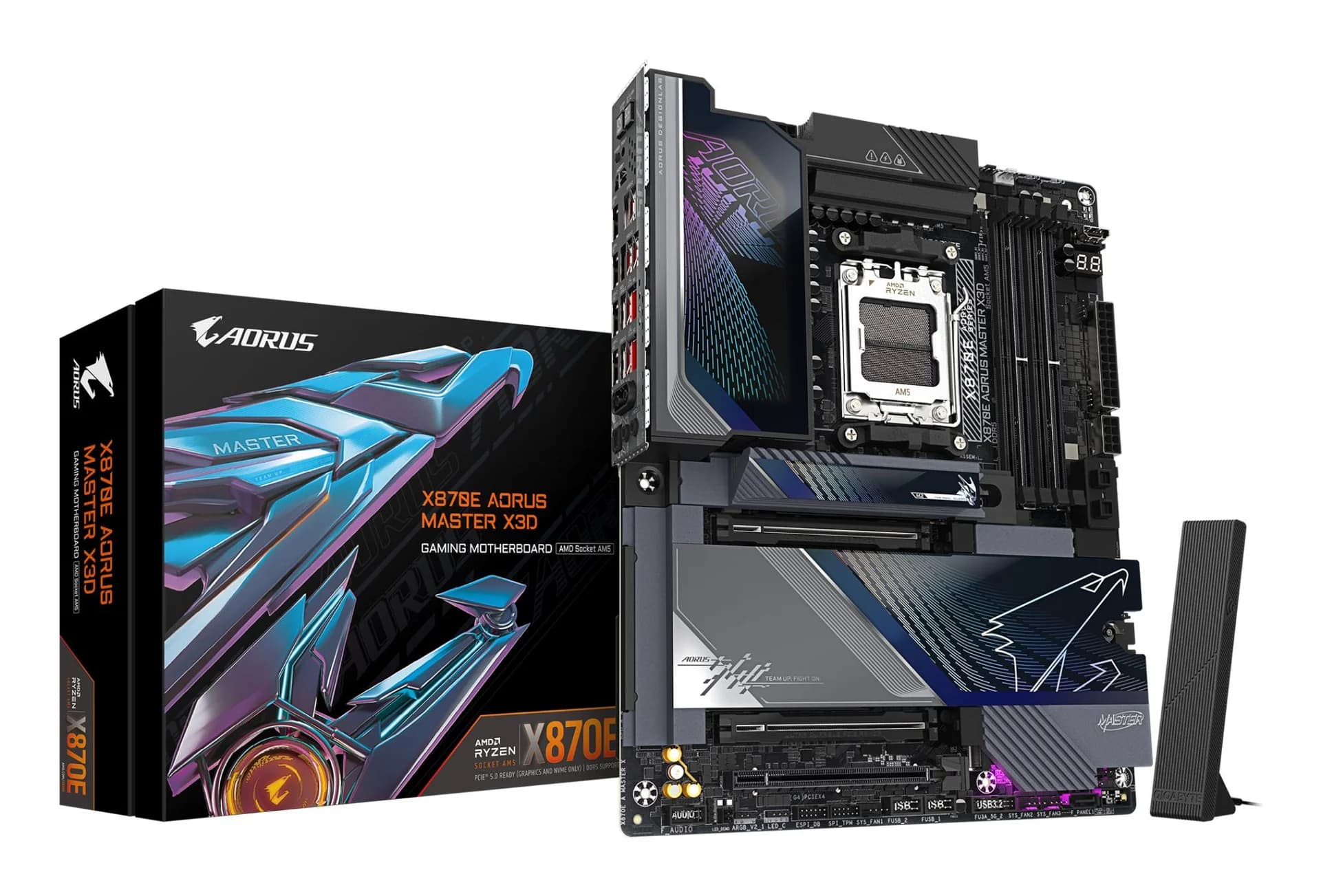 Mainboard GIGABYTE AMD X870E Socket AM5 ATX RAM DDR5-SDRAM 4xSlots Wi-Fi Yes Bluetooth Yes 5xNumber of M.2 (M) slots GIGABYTE X870E AORUS MASTER X3D X870EAMASTERX - Image 1