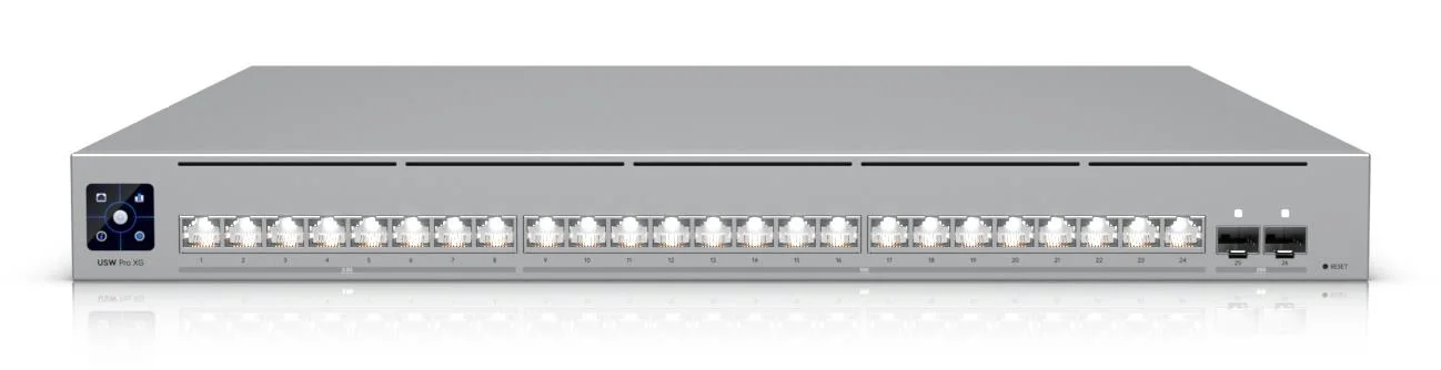 Switch UBIQUITI Switch type Managed Switch layer L2/L3 Rack mounting Yes Stackable Yes Form factor 1U 24xRJ-45 ports RJ-45 Ports Type 10G Ethernet (100/1000/10000) 8x2.5G Ethernet (copper) ports quantity 16x10G Ethernet (copper) ports quantity 2xSFP28 ports quantity 10G support Yes USW-PRO-XG-24 - Image 1