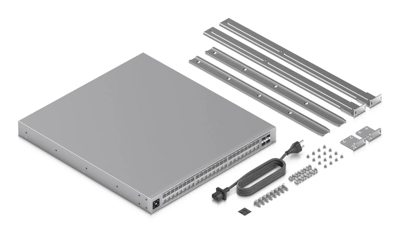 Switch UBIQUITI Switch type Managed Switch layer L2/L3 Rack mounting Yes Stackable Yes Form factor 1U 48xRJ-45 ports RJ-45 Ports Type 10G Ethernet (100/1000/10000) 16x2.5G Ethernet (copper) ports quantity 32x10G Ethernet (copper) ports quantity 4xSFP28 ports quantity 10G support Yes USW-PRO-XG-48 - Image 9