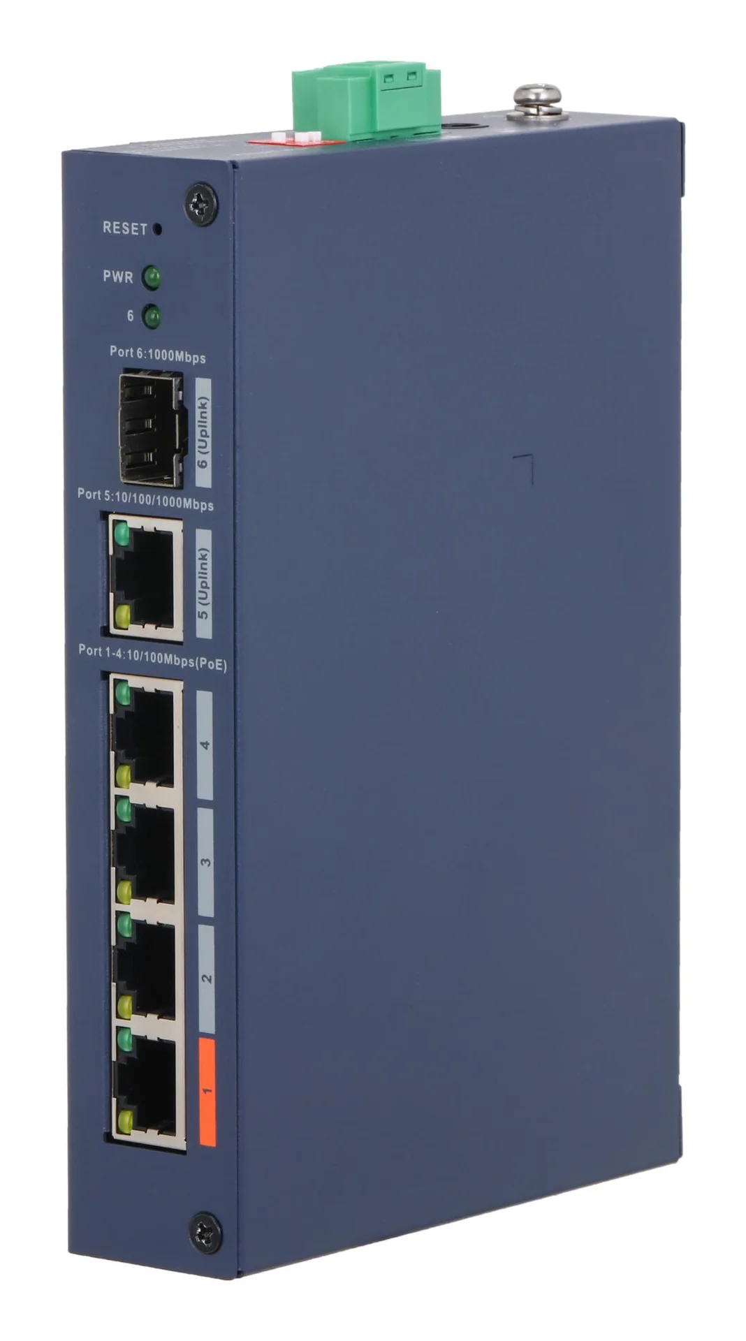 Switch DAHUA Switch type Managed Switch layer L2 Form factor Desktop 4xRJ-45 ports RJ-45 Ports Type Fast Ethernet (10/100) 4xFast Ethernet (copper) ports quantity 1xGigabit Ethernet (copper) ports quantity 1xSFP module slots quantity 1xFiber uplink ports quantity Power over Ethernet (PoE) Yes 4xPower over Ethernet (PoE) ports quantity Total Power over Ethernet (PoE) budget 60 W CHS4106-4ET-60 - Image 1